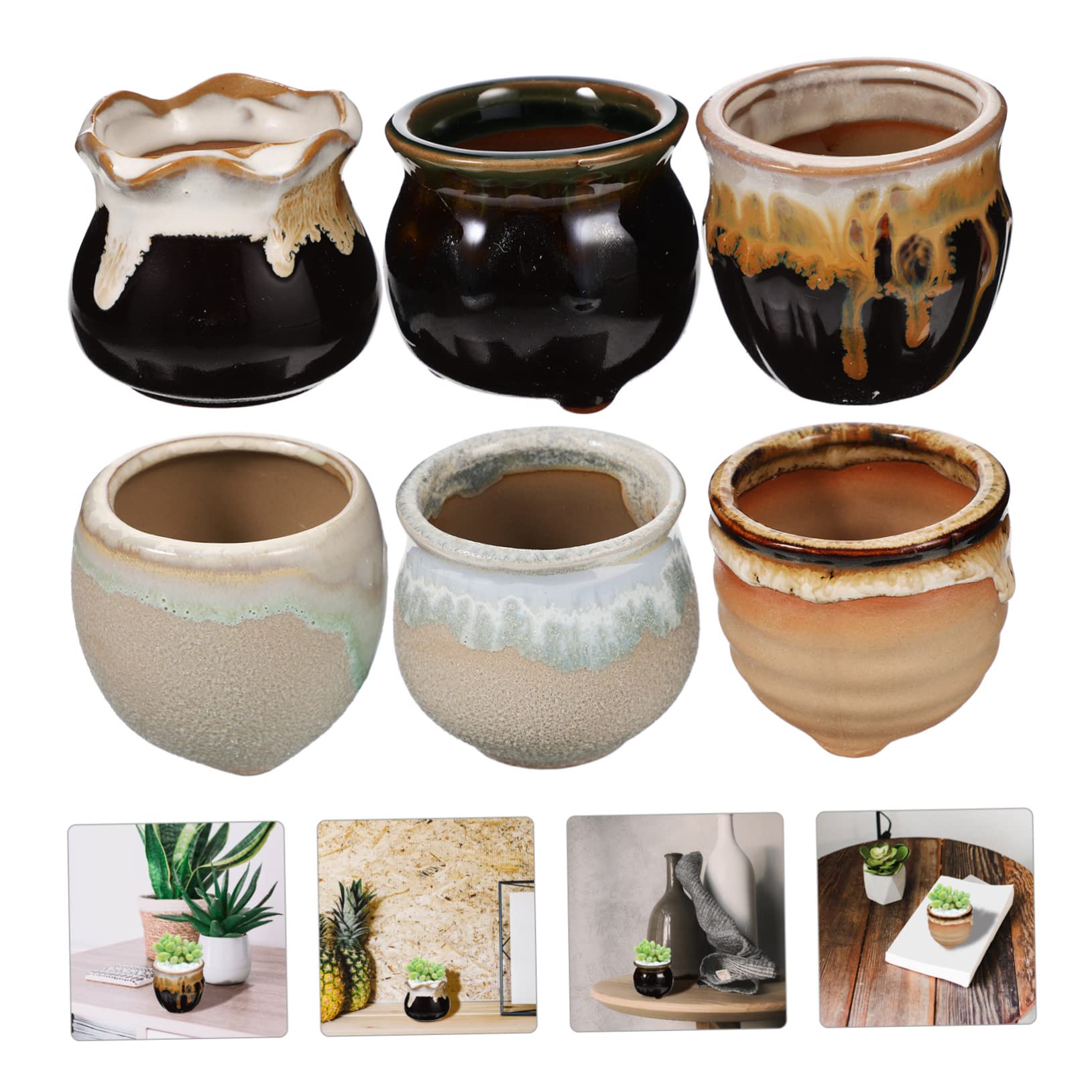 VICASKY 6 Pcs Jardinière Céramique pour Plantes Succulentes Trou de Drainage, Mini Pots de Culture pour Plantes en Pot, Cactus et Jardin D'intérieur