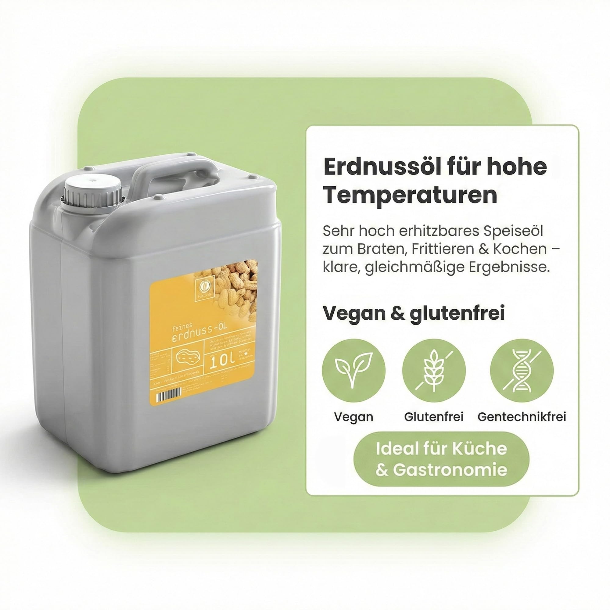 Fuduu.de - Erdnussöl, 10 L, Speiseöl zum braten, frittieren oder kochen, sehr hoch erhitzbares Bratöl, Frittieröl als Alternative zu Frittierfett, vegan & glutenfrei