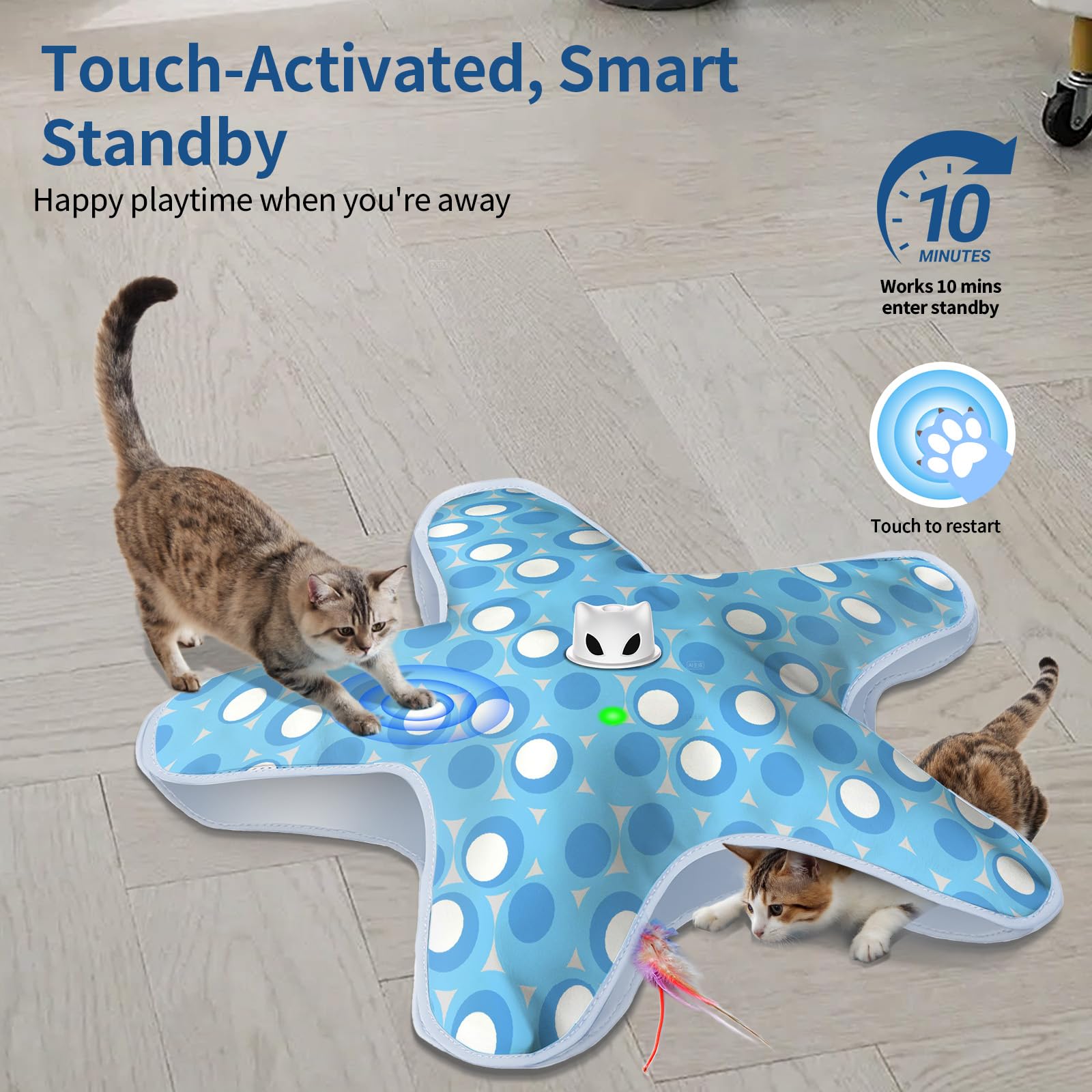 Juguetes interactivos para gatos de interior, juguete recargable para esconderse y buscar con plumas ocultas en movimiento, juguetes para gatitos activados por tacto, juguetes de ejercicio para