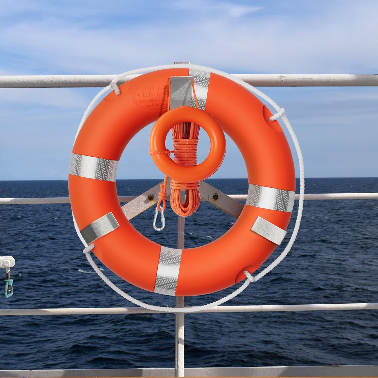 Tresbro 23"/28" Boat Safety Throw Ring with Water Floating Lifesaving Rope 50FT Set, Professional Life Ring and Reflective Strip