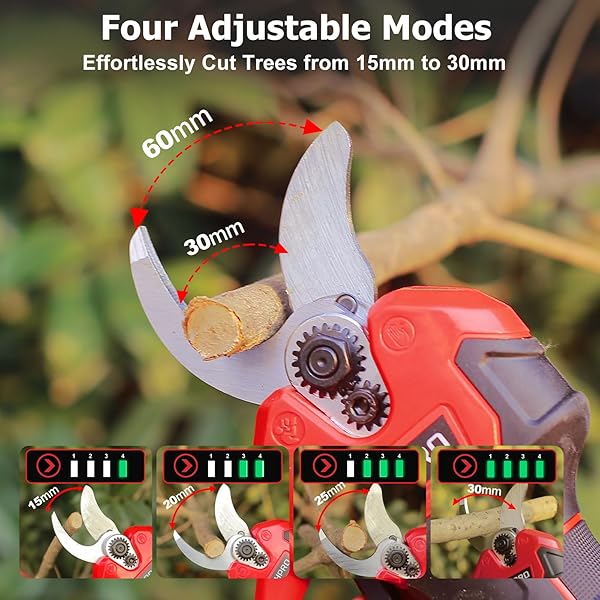 Tijeras de Podar Electricas Sin Escobillas, MHPRO Tijeras de Podar 21V con Baterías 2x2000mAh, Pantalla LCD, Tijeras podar Bateria para Jardinería, Árboles Frutales, Viñedos y Granja, Rojo - 5