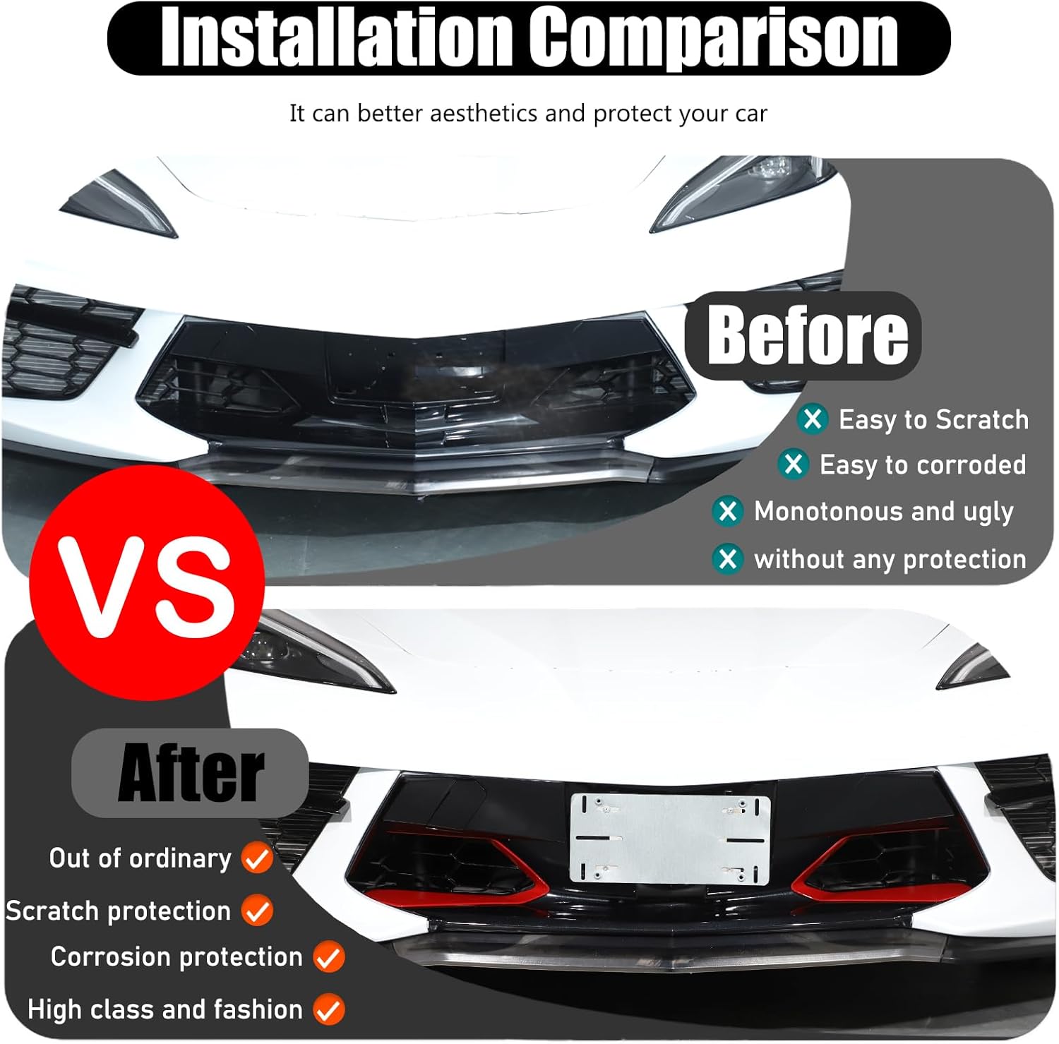 for Corvette C8 Front Center Intake Grill Trim Frame Accessories,ABS Front Bumper Guard Grid Lower Air Inlet Vent Grille Frame Decorative for Corvette C8 Stingray 2020-2024 2025 (Red)