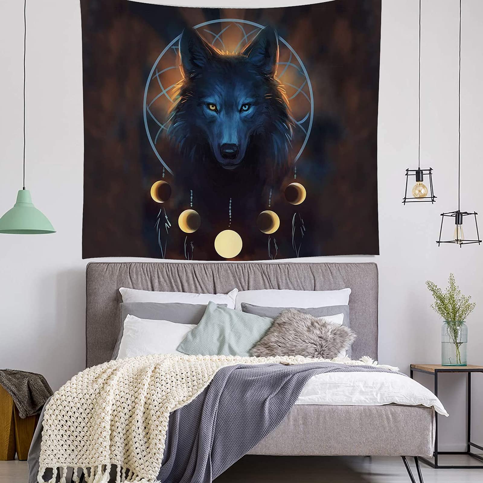 Morbuy Wolf G Wolf Tapestry Wall Hanging, Dreamcatcher Tapestry For Bedroom Aesthetic 150X200cm Bohemia Art Decor Tapestries For Living Room Dorm Home Decor