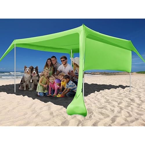 Beach Canopy Tent Shade with Sidewalls 10x10FT, 6.6FT Tall, UPF50+ Sun Shelter, Windproof & Water Resistant, Includes Guylines Sand Shovel Stability Poles, Easy Up for Beach Outdoor Camping Backyard