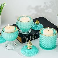 Vista 9 de Joyero de cristal azul con tapa, tarro de caramelo de cristal, tarro de cristal para bufé de dulces de boda, tarros de boticario de cristal