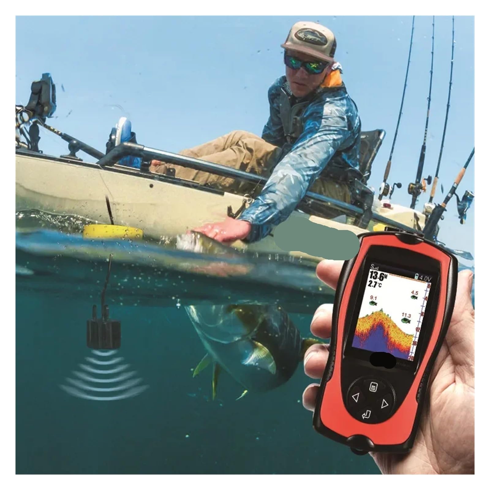 Sondeur de pêche Filaire Portable, sondeur à écho de Profondeur de 100 m, écran LCD Couleur TFT, for la pêche