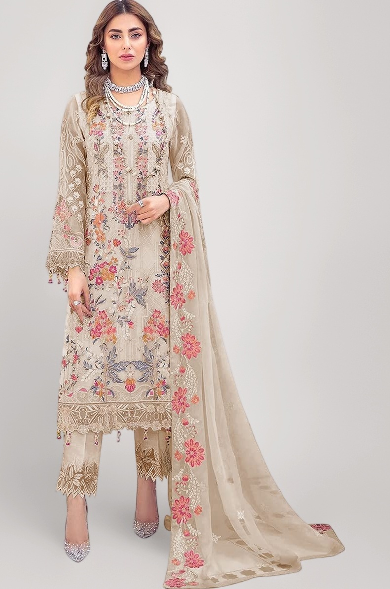 Women's Georgette Semi Stitched Pakistani Salwar Suit (Pakistani Pakistani suit-SF171459 Brown Free Size)