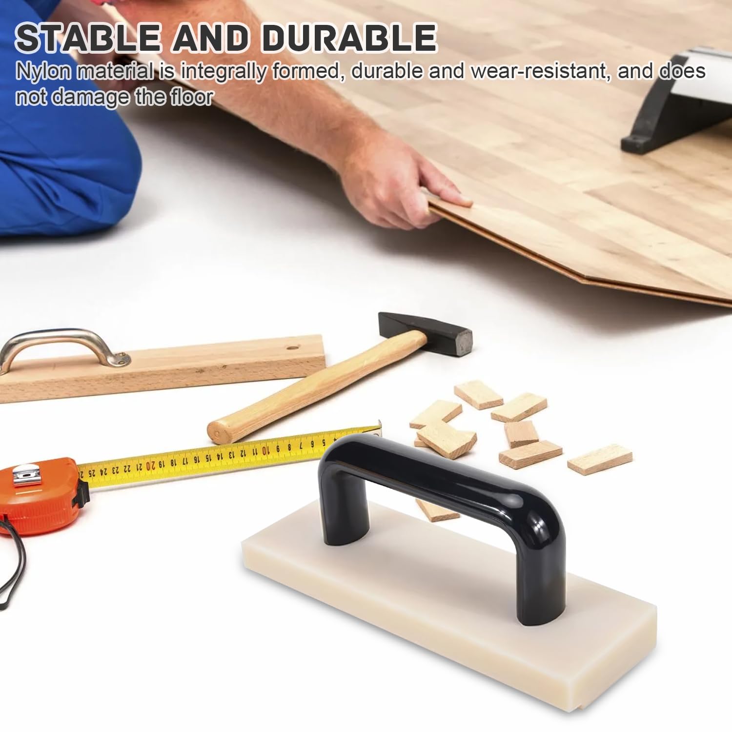 Blocco Battente per Pavimenti in Vinile da 200 mm, con Ampia e Comoda Maniglia, Viti Integrate, Non Danneggia il Pavimento, Utensile per Pavimenti in Laminato (Bianco)