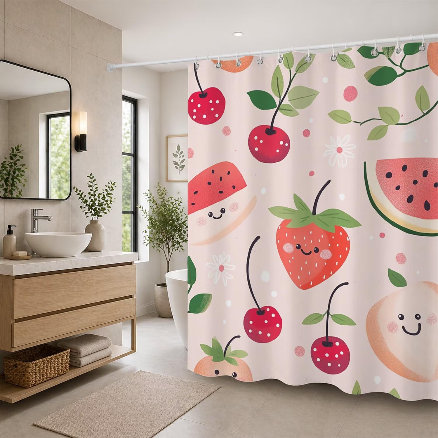 Rideau de douche lavable en machine anti-moisissure rose fraise 150x180 cm
