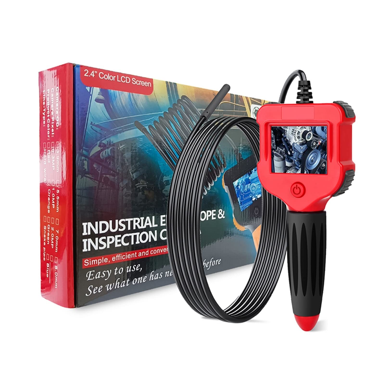 Kamera endoskopowa, Ręczny LCD Kamera Endoskopowa Cyfrowa kamera inspekcyjna 2,4 cali Video BorScope 72 0p HD. Z 6. LED 5. Sonda 5mm(2m,Gold)