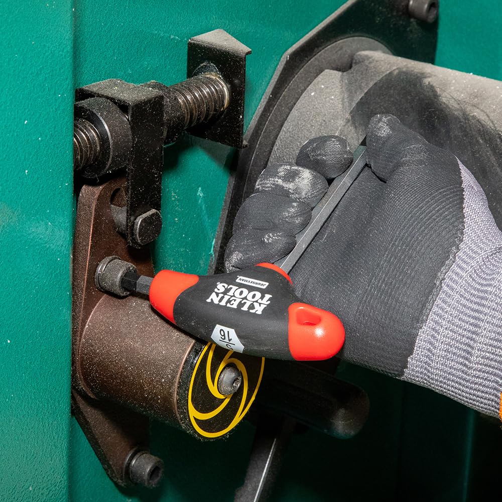 KLEIN TOOLS JTH410E Zestaw kluczy sześciokątnych z uchwytem T, SAE w rozmiarze calowym zestaw kluczy imbusowych z 4-calowymi ostrzami, stojak w zestawie, 10-częściowy