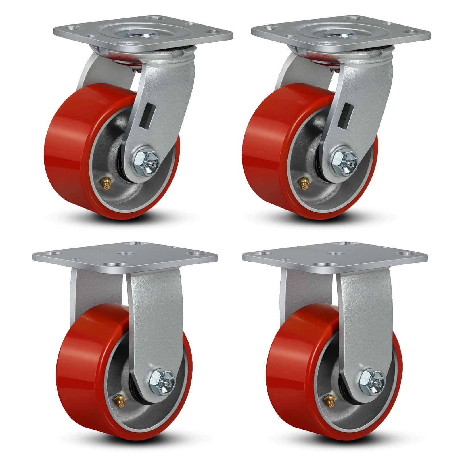 FOVERSWIVE 4"x2" Industrial Casters- Heavy Duty casters,Polyurethane Casters Wheel,Capacity up to 3200 Lb. Use for Platform Truck, U-Boat Cart,