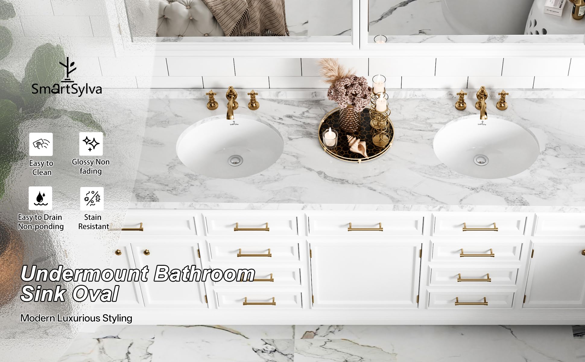 Lavandino da bagno ovale, 38,7 x 30,5 cm (dimensioni interne), ovale, in porcellana ceramica, sottotop con troppopieno, bianco