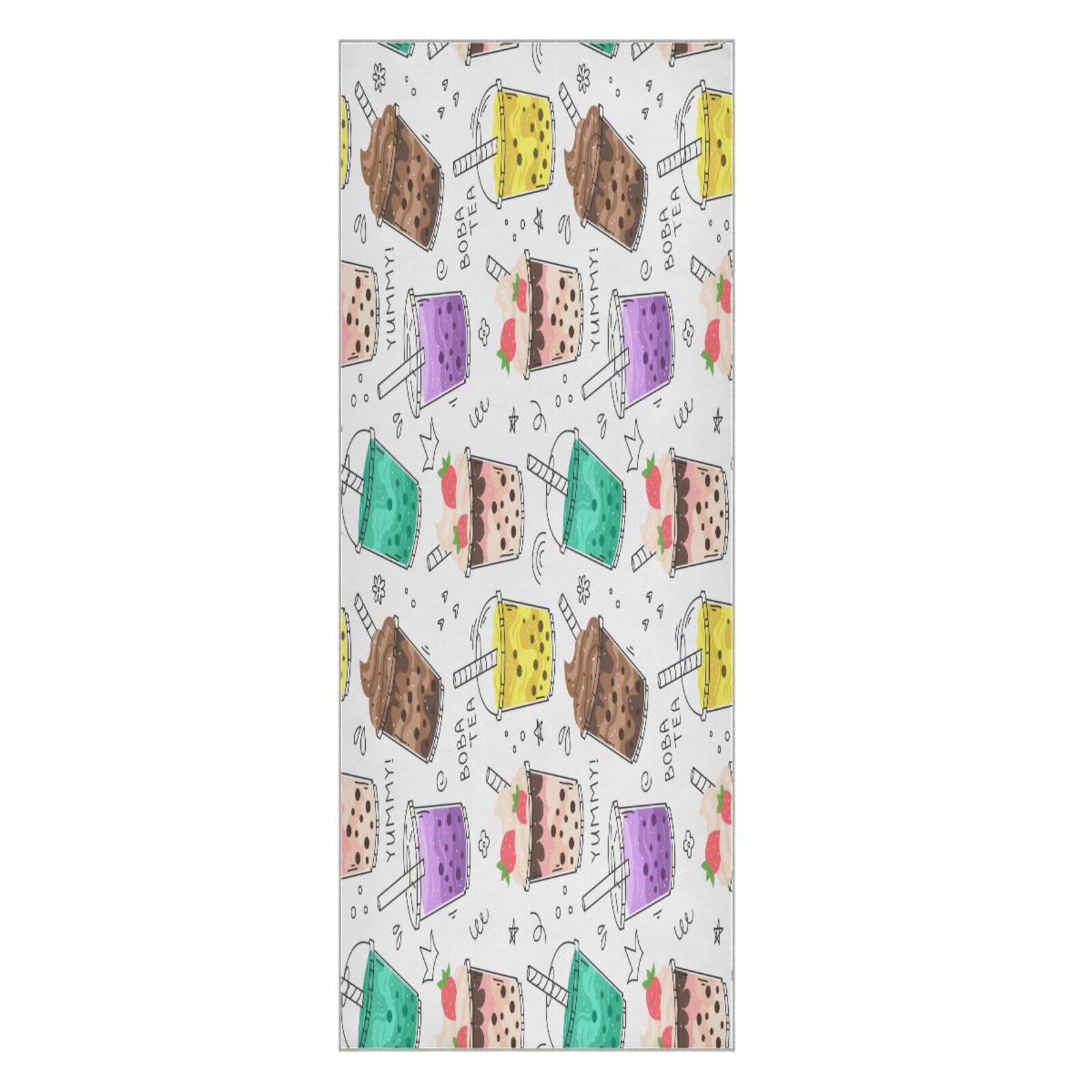 pnyoin Doodle Bubble Tea Yoga Towel,Hot Yoga Mat Towel with Grip Dots Sweat Absorbent Non-Slip for Hot Yoga, 24