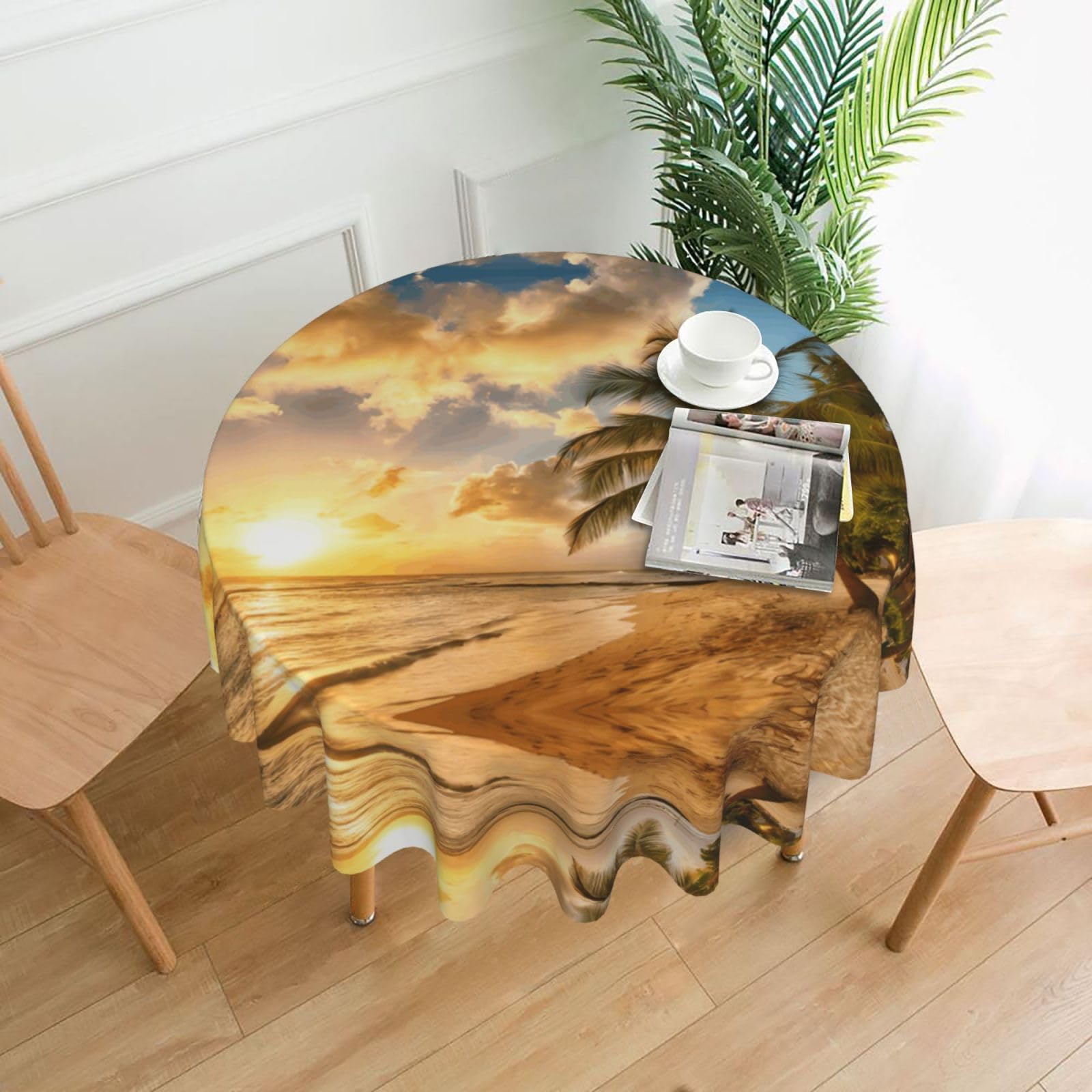 YYHWHJDE Ocean Sunset Scenery Prints Round Decorative Tablecloth 60in - High-Grade Polyester Throw for Elegant Dining & Festive Gatherings