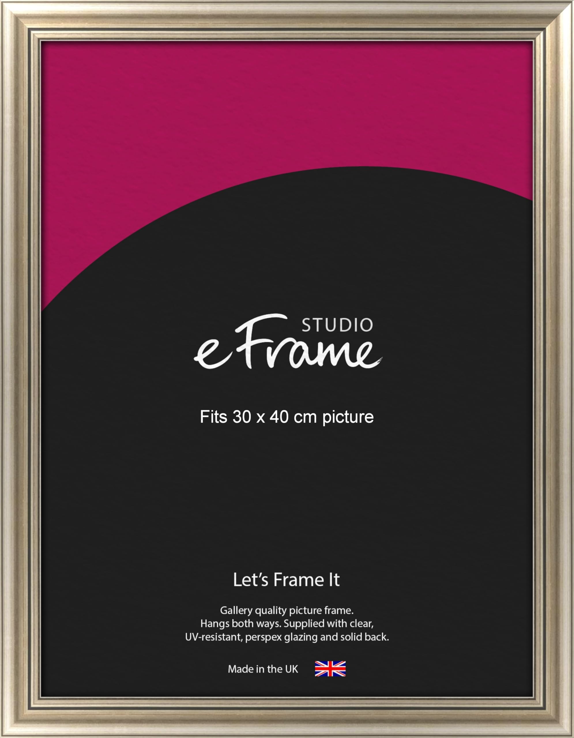 eFrame 30x40cm Frame - Classic Silver Wood 40x30cm Picture Frame / 30x40cm Silver Photo Frame. Fitted with Clear Perspex (Non-Glass), 2mm MDF Back and Wall Hanging Fixings