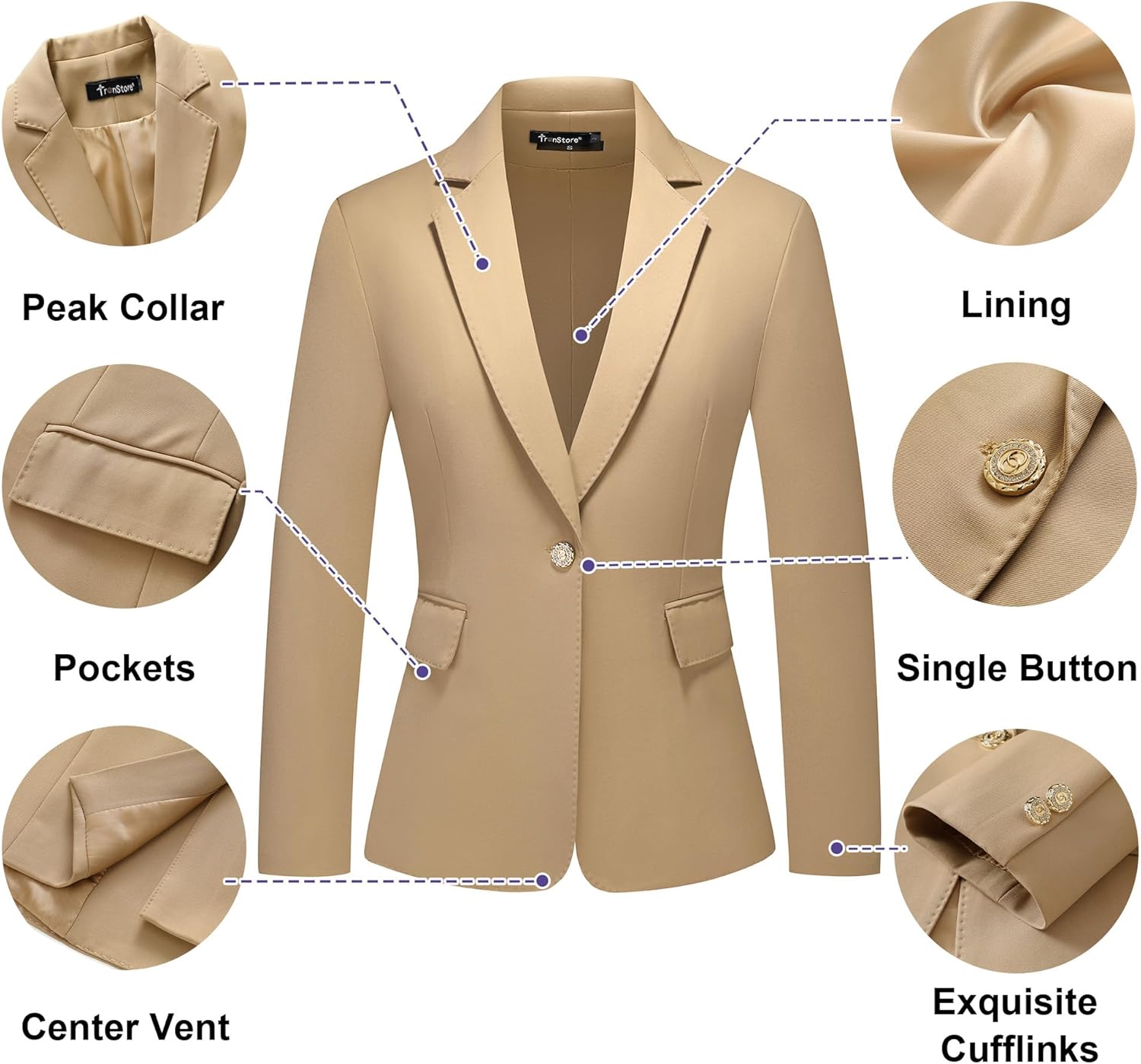 Women's Suit Set One Button Notched Lapel Blazer & Elastic Waist Pants for Office Formal Business Professional Wear - Image 2