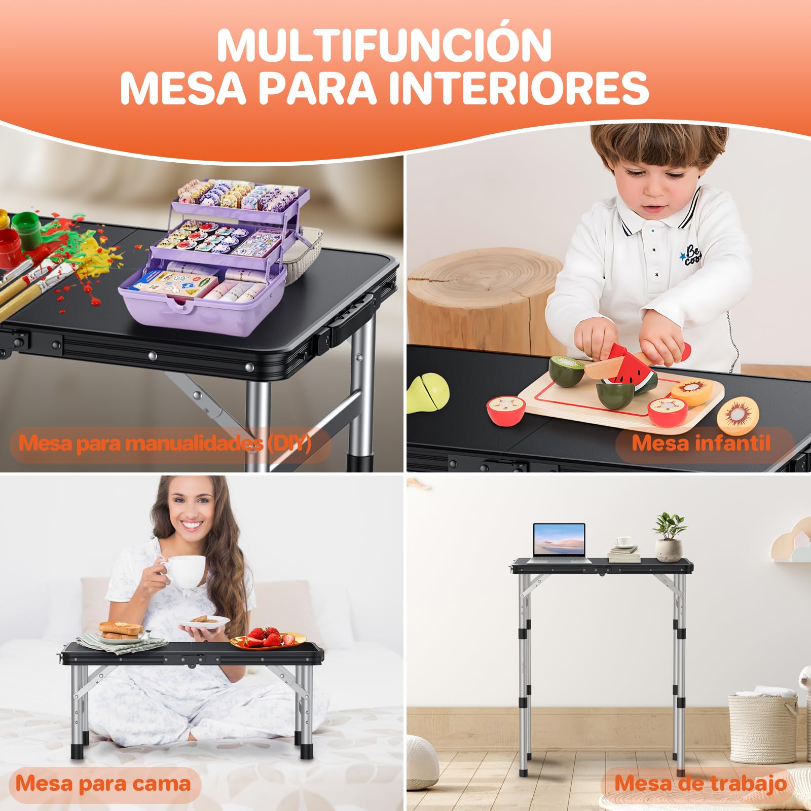 FUNYKICH Mesa Plegable Plástico 58x40cm 3 Alturas Ajustables (26/48/70 cm) | Mesa Plegable Camping Portátil, Más Impermeable,Superficie de Mesa Plana, para Picnic Camping Pesca Barbacoa