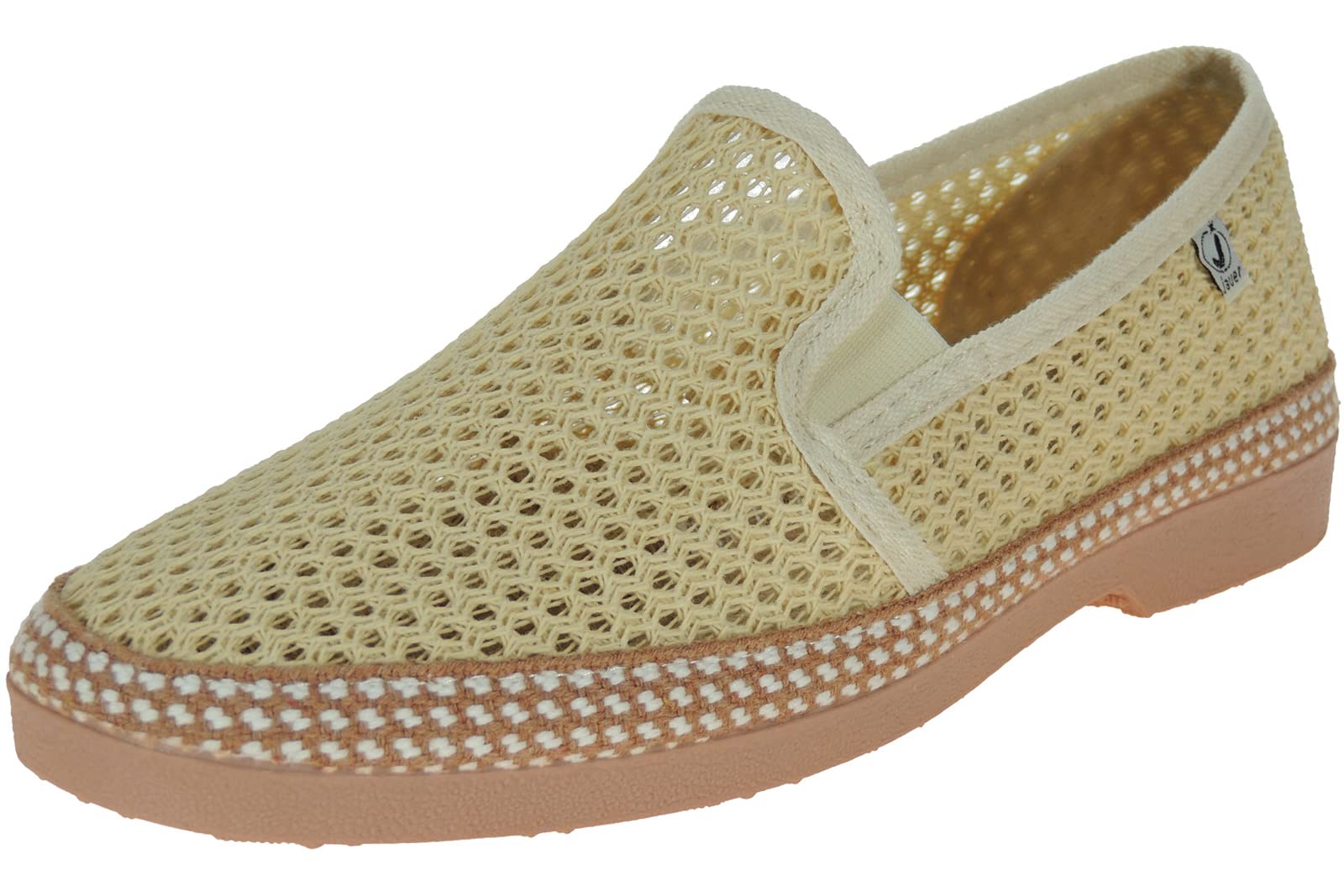 Calzados Romero JAVER - Zapatilla Cerrada en Doble Rejilla Algodón para Hombre - Plantilla Esparto - Piso de Goma - Para Calle. BEIG talla 44