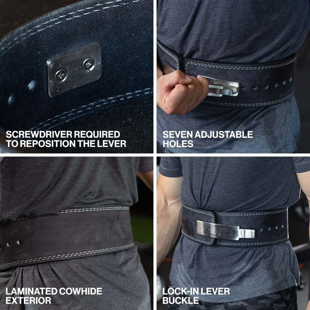 Titan Fitness Powerlifting Lever Belt, 4" Wide x 10mm Thick Black Leather, Adjustable Steel Lever Buckle for Squats, Deadlifts, Weightlifting & Bodybuilding