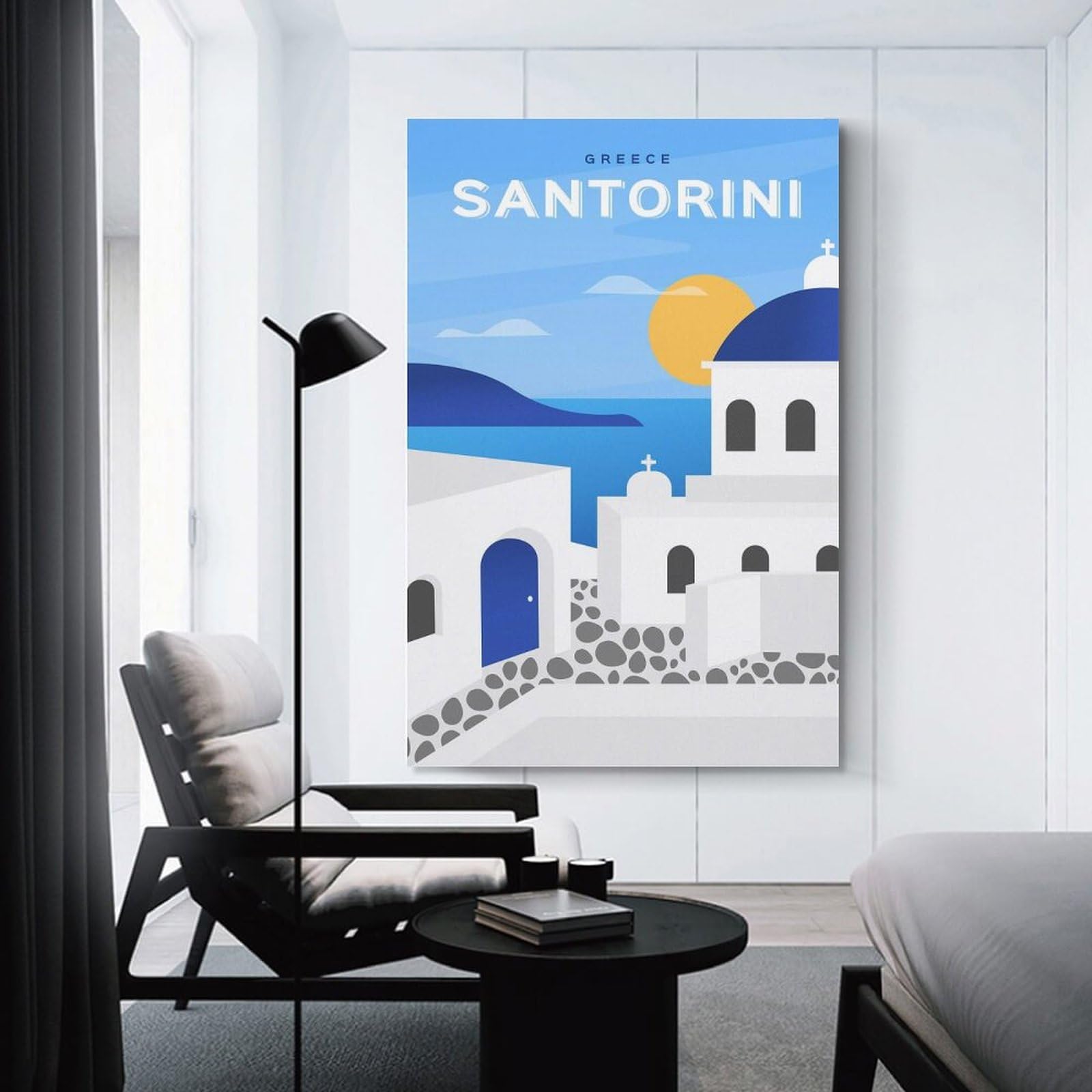 Junmoney Minimalist Santorini Wall Art Print 20x30inch(50x75cm), for Art Walls, Layered Displays Or Homes, Wall Decor Suited to Curated Displays