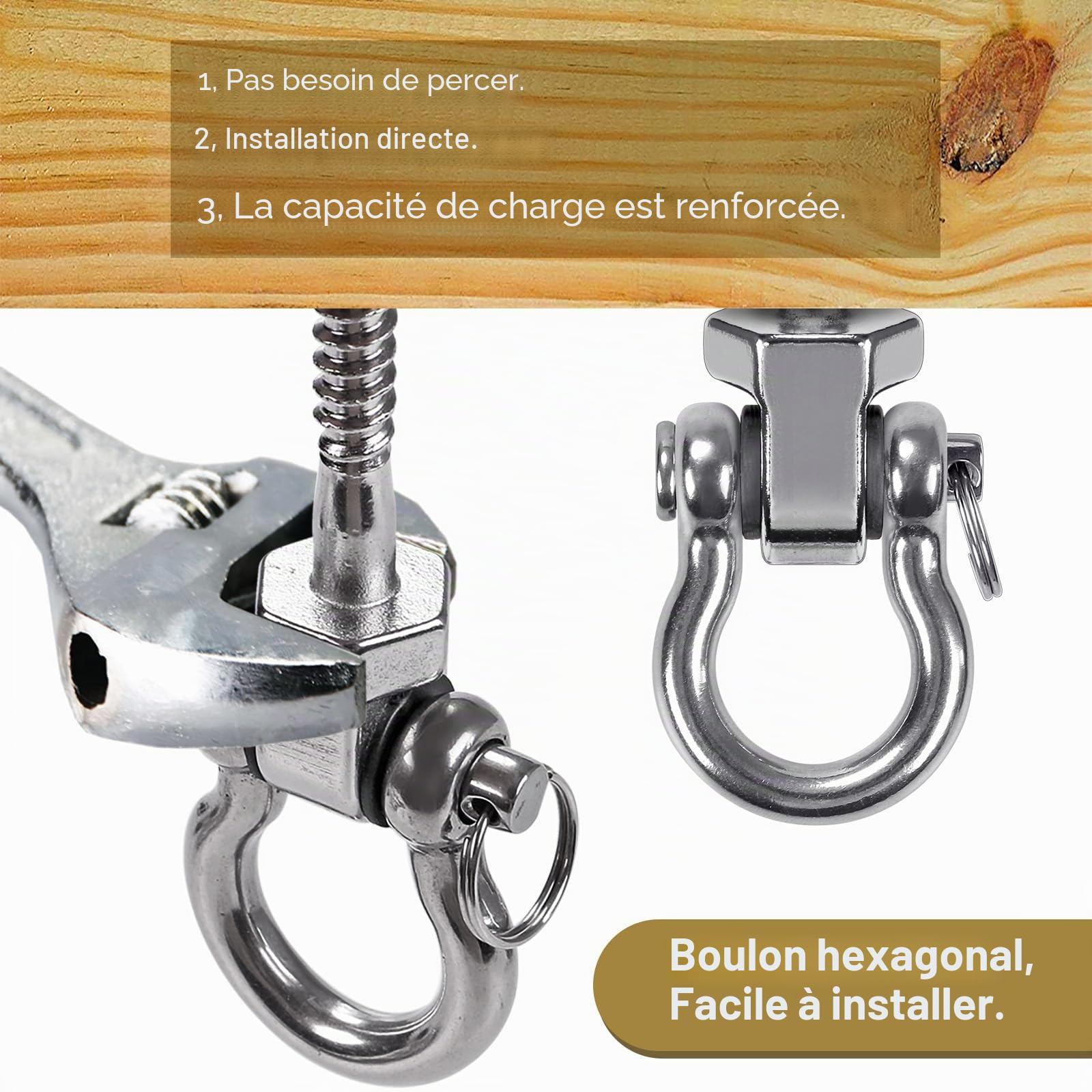 SELEWARE Cintres de balançoire robustes avec roulements, lot de 4 - Matériel de balançoire de terrasse en acier inoxydable pour patio et aire de jeux, crochets pivotants silencieux - Matériel de