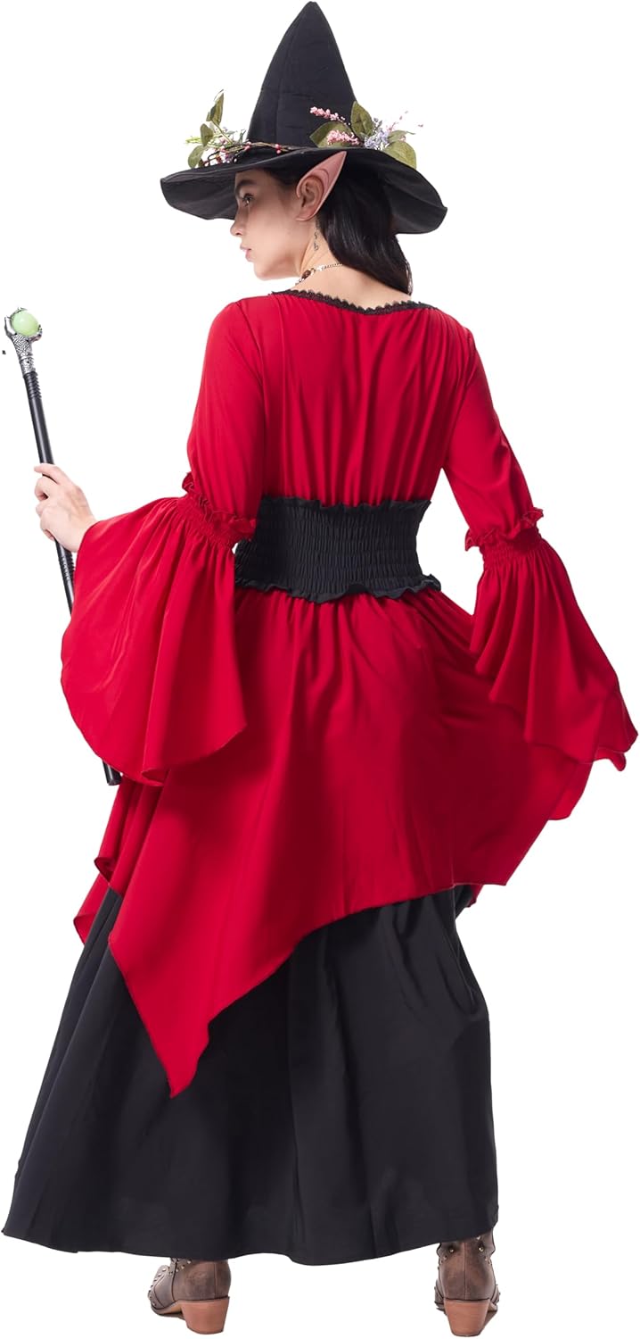 Renaissance Witch Costume Women, Medieval Red Victorian Dress Gothic Vampire Fairy Dress Cosplay for Halloween - Image 3