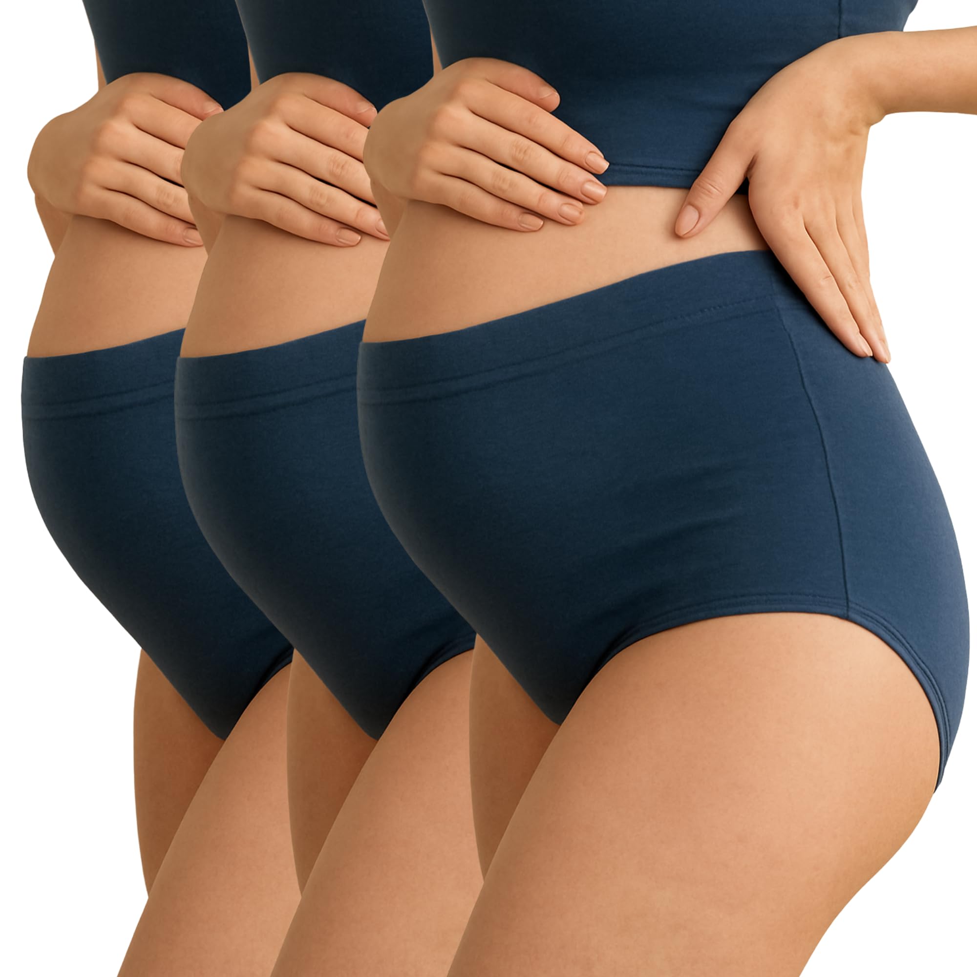 tummy Maternity Underwear for Women | Over Bump High Waist Cotton Pregnancy Panties | Soft, Breathable, Full Coverage Briefs for Prenatal & Postpartum - Pack 3-picture-9