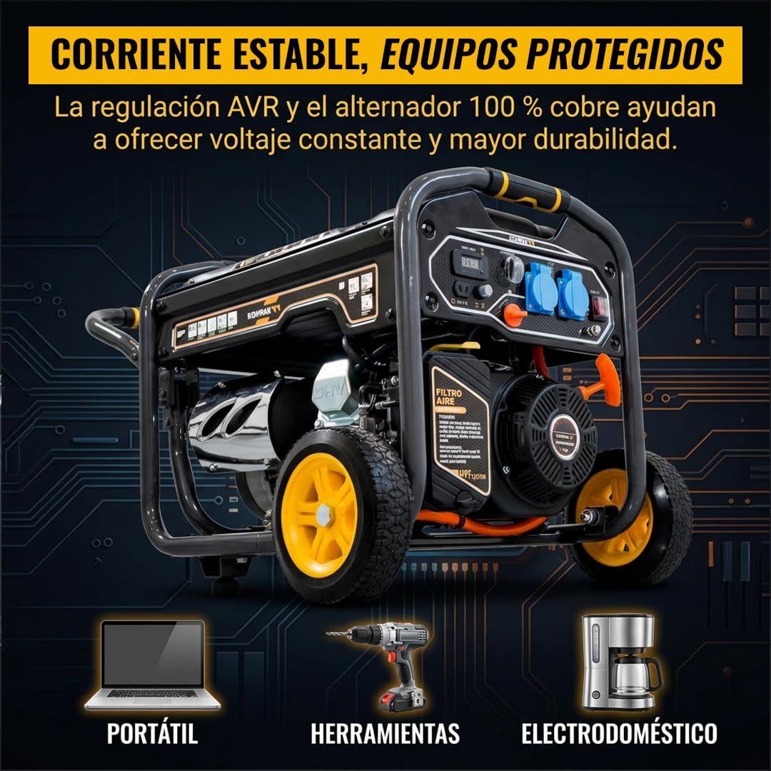 Kompak Generador Dual Fuel Monofásico 3,3 kW Gasolina y Gas LPG - Generador Eléctrico 230V Silencioso con AVR para Emergencias - Generador Portátil Alta Autonomía Uso Profesional