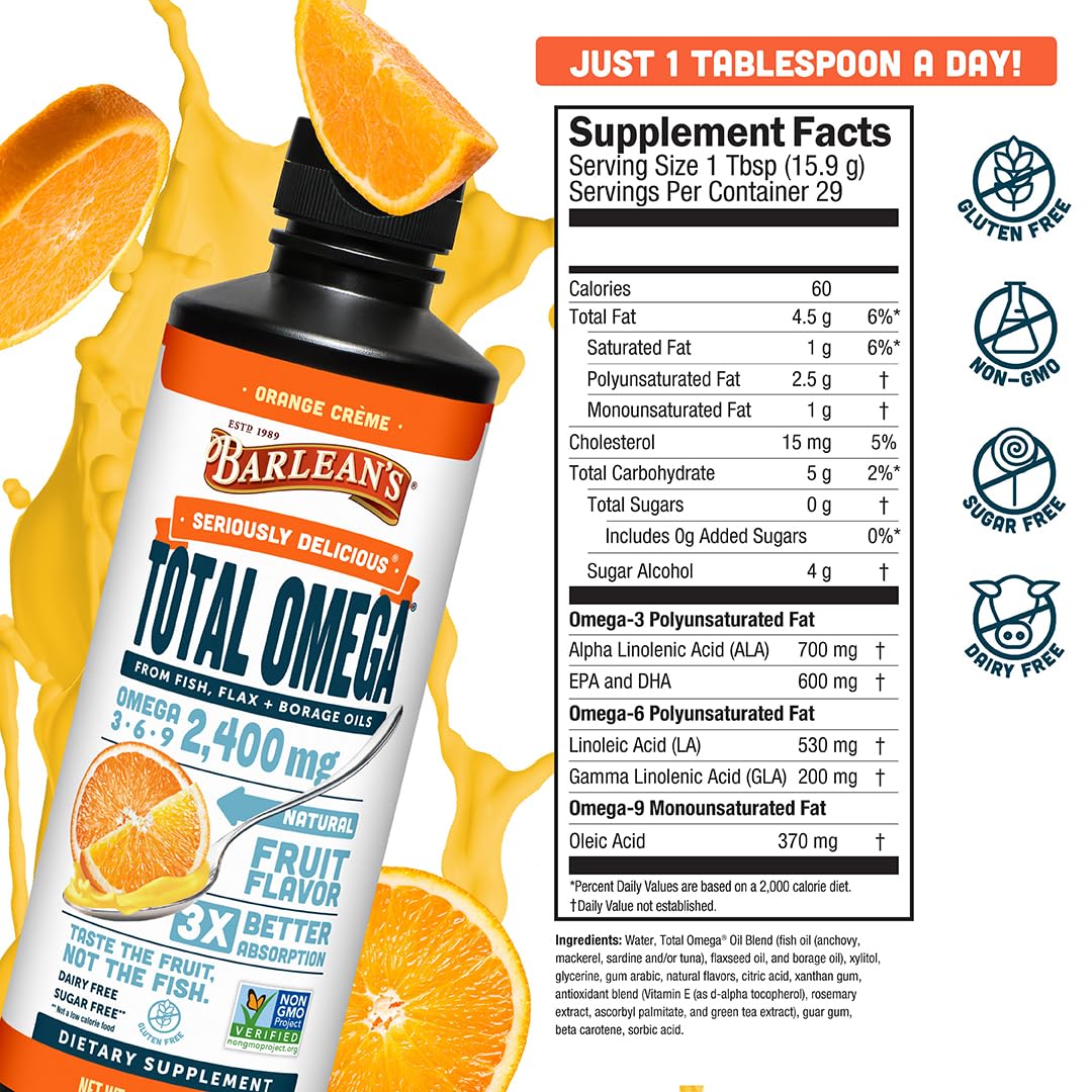 Barlean's Orange Creme Omega 3-6-9 Liquid Fish Oil, 2400mg Omegas,16oz — Amazon image 6
