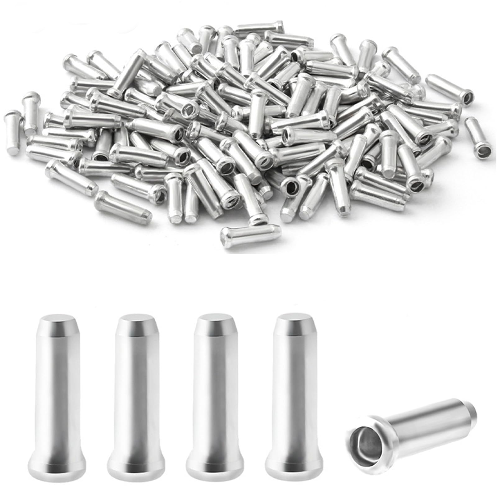 WOLMIK Bike Cable End Caps, 100 Pcs Cable Ends Bike Cable Ends Brake Cables Ends Aluminum Alloy Brake End Cover Cable Tips Crimps Bike Cable Tidy for Mountain Bicycle Road Bike