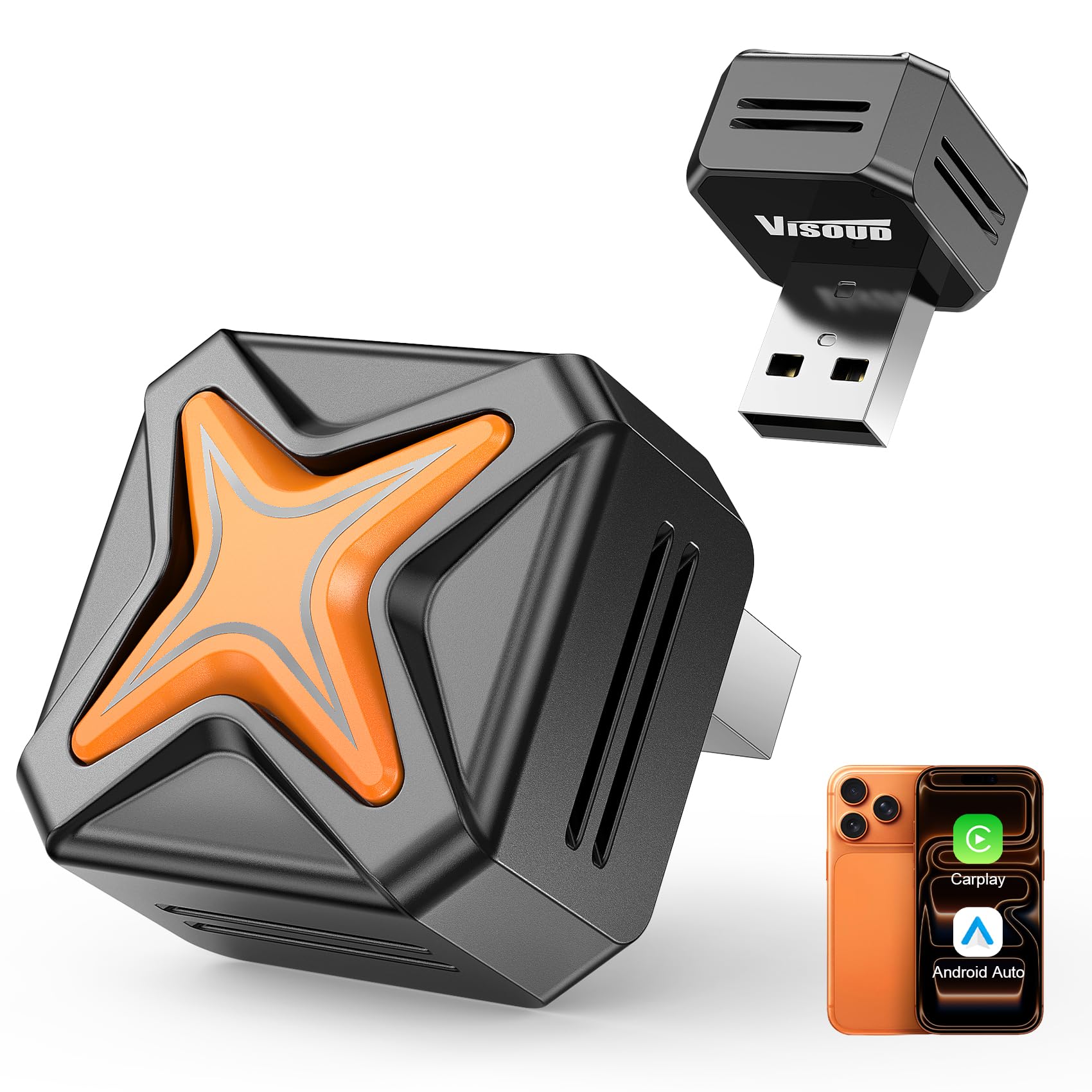 2026 Upgraded Mini Android Auto &amp; Apple CarPlay Wireless Adapter for iPhone, Latest A7 Chip One-Click Switch, 3s Connect, Convert Wired to Wireless, Bluetooth 6.0, 5.8GHz WiFi, (iOS 12+, Android 11+)