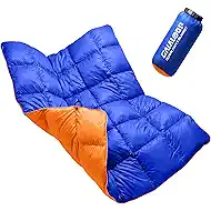Gaialoop Down Puffy Blanket for Car Camping Outdoor Travel Backpacking, Duck Down Lightweight Portable Soft Warm Cozy Camping Blanket Quilt, 53"x78", Lake Blue