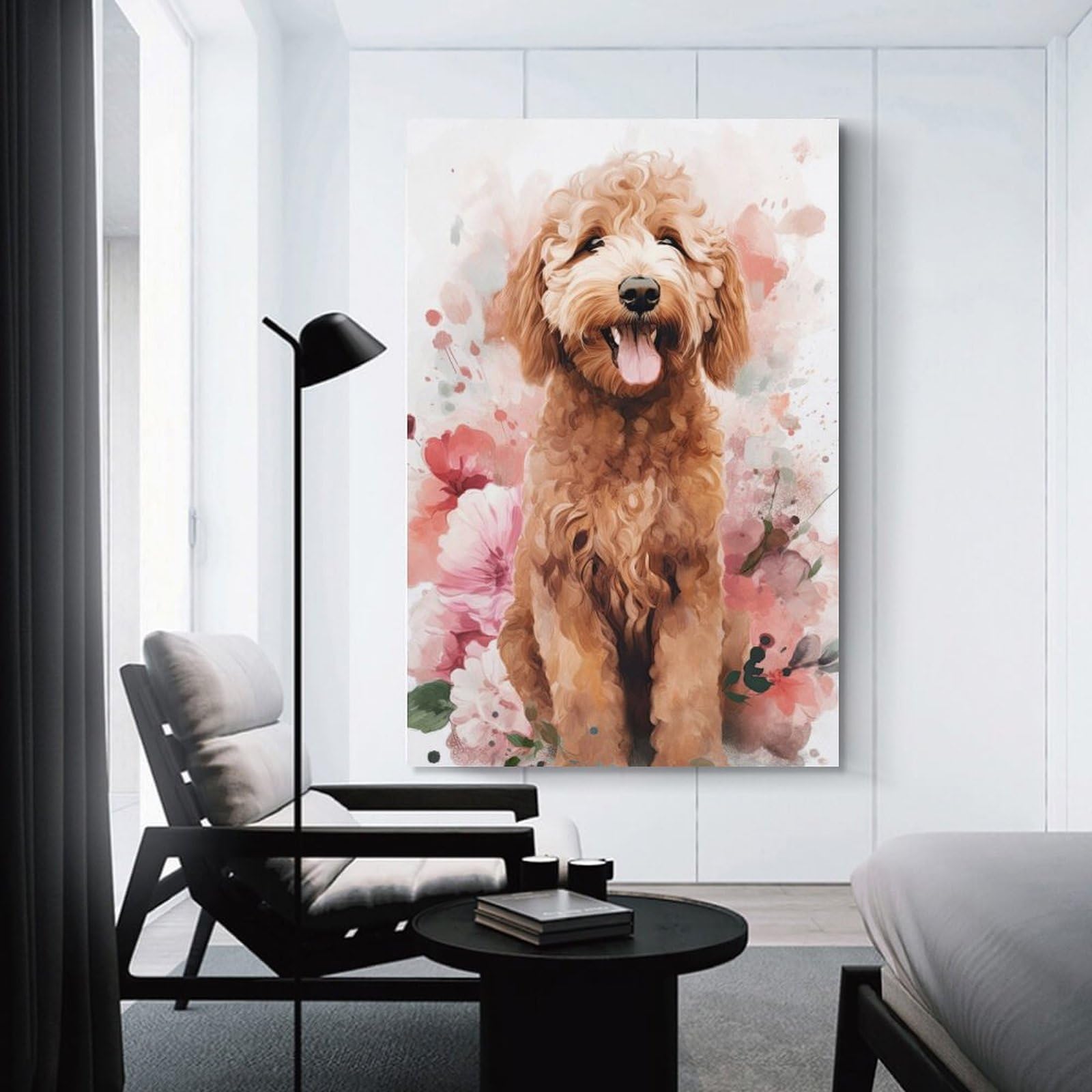 Junmoney Fluffy Poodle Art Print Decorative Wall Artwork 24x36inch(60x90cm), for Entrance Spaces, Stair Walls Or Halls, A Stylish Accent for Home Entrances