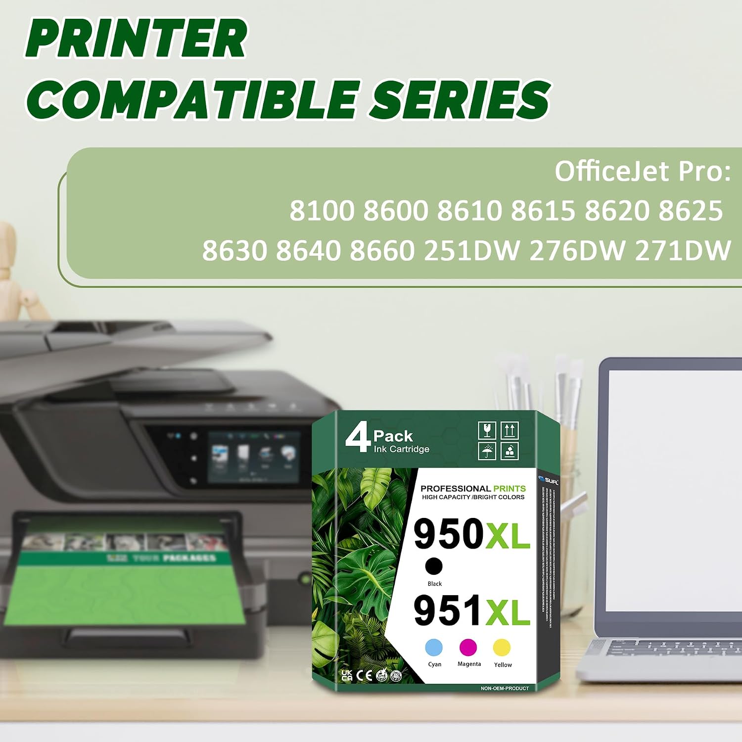 950XL and 951XL Ink Cartridges Combo Pack Replacement for HP 950 951 Ink Cartridges Combo Pack Compatible for Office Jet Pro 8600 8610 8620 8630 8100 276DW 251DW Printer (Black,Cyan,Magenta,Yellow)