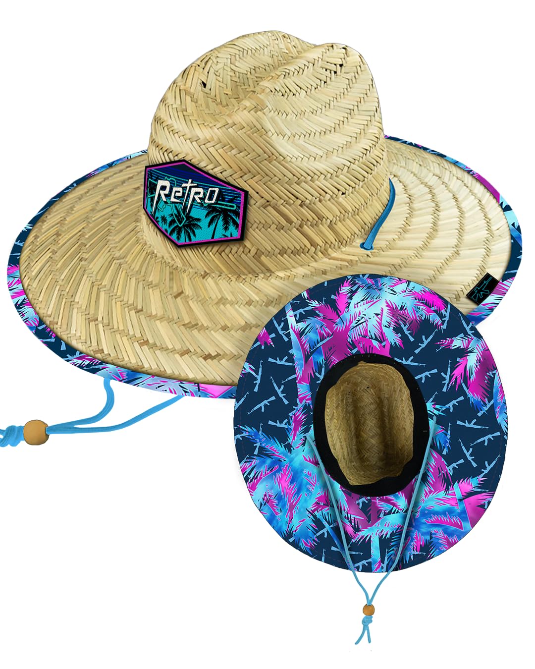 Retro Rifle Men’s Straw Sun Hat-Wide Brim Lifeguard Hat with Custom Under-Brim Prints-Lightweight Sun Protection for Outdoor