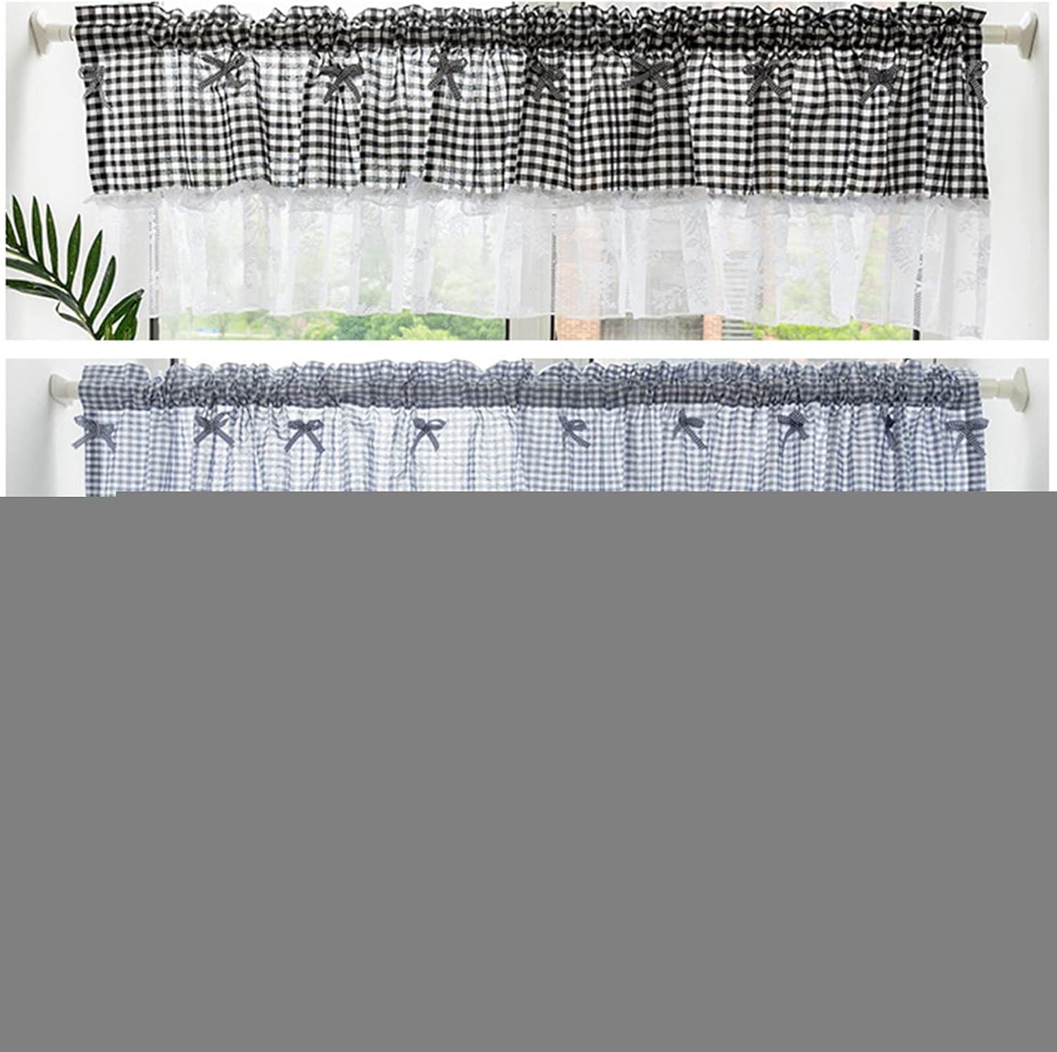 LUNEZY Kitchen Curtain,Voile Curtains Tier Curtains,Country Style Bistro Curtain,Small Cafe Curtains,Checkered Gingham Short Store Curtains,Short Half Window Valance Curtain for Balcony B