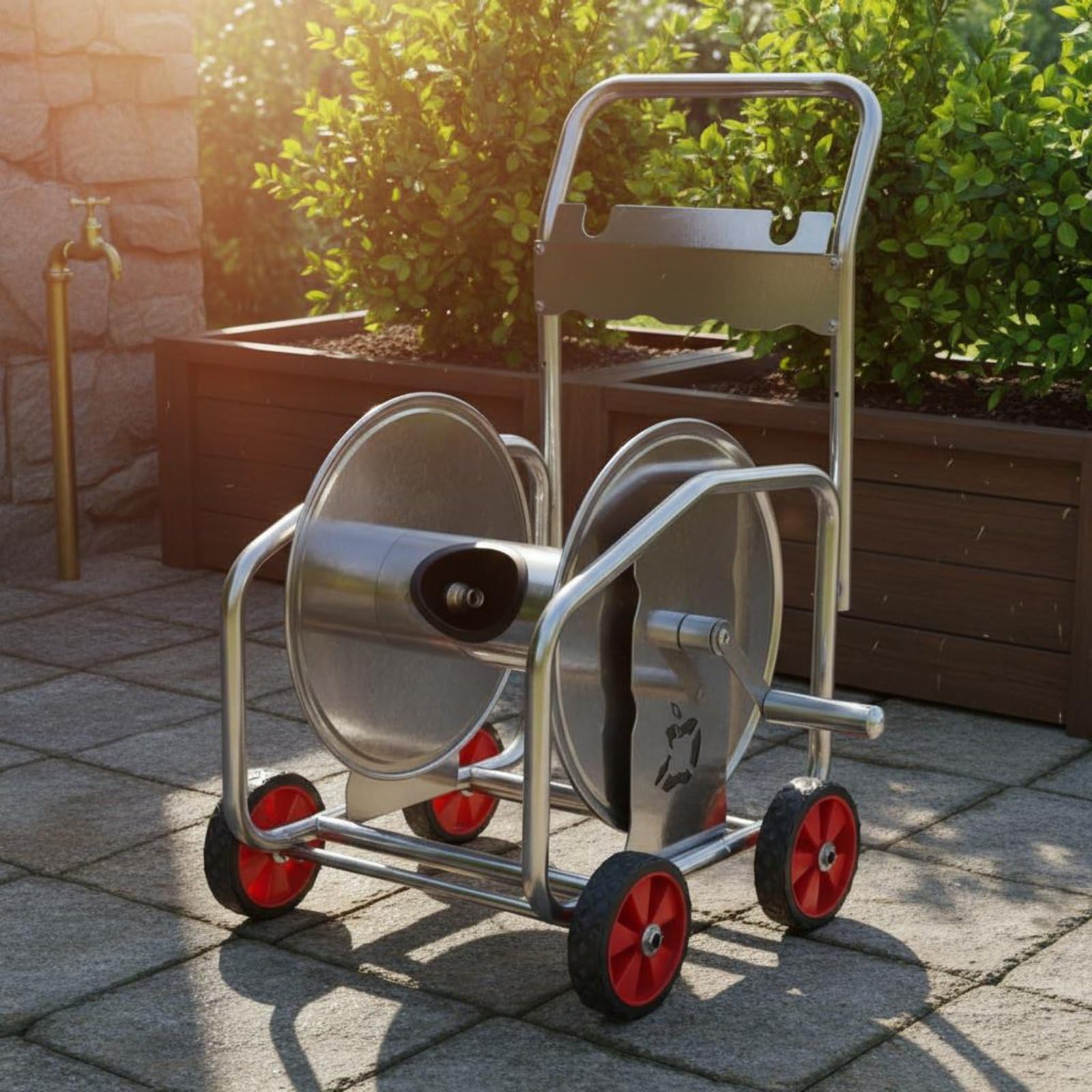 Carrello Avvolgitubo Portatile Carrello Portagomma con Ruote per Esterno, 100M