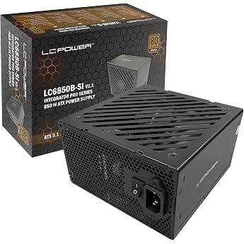 LC-POWER ATX PC Power Supply 850 W PCI-Express 5.1 Certificate 80 Plus Bronze 135 mm Fan Integrator Pro Series LC6850B-SI V3.1 Black