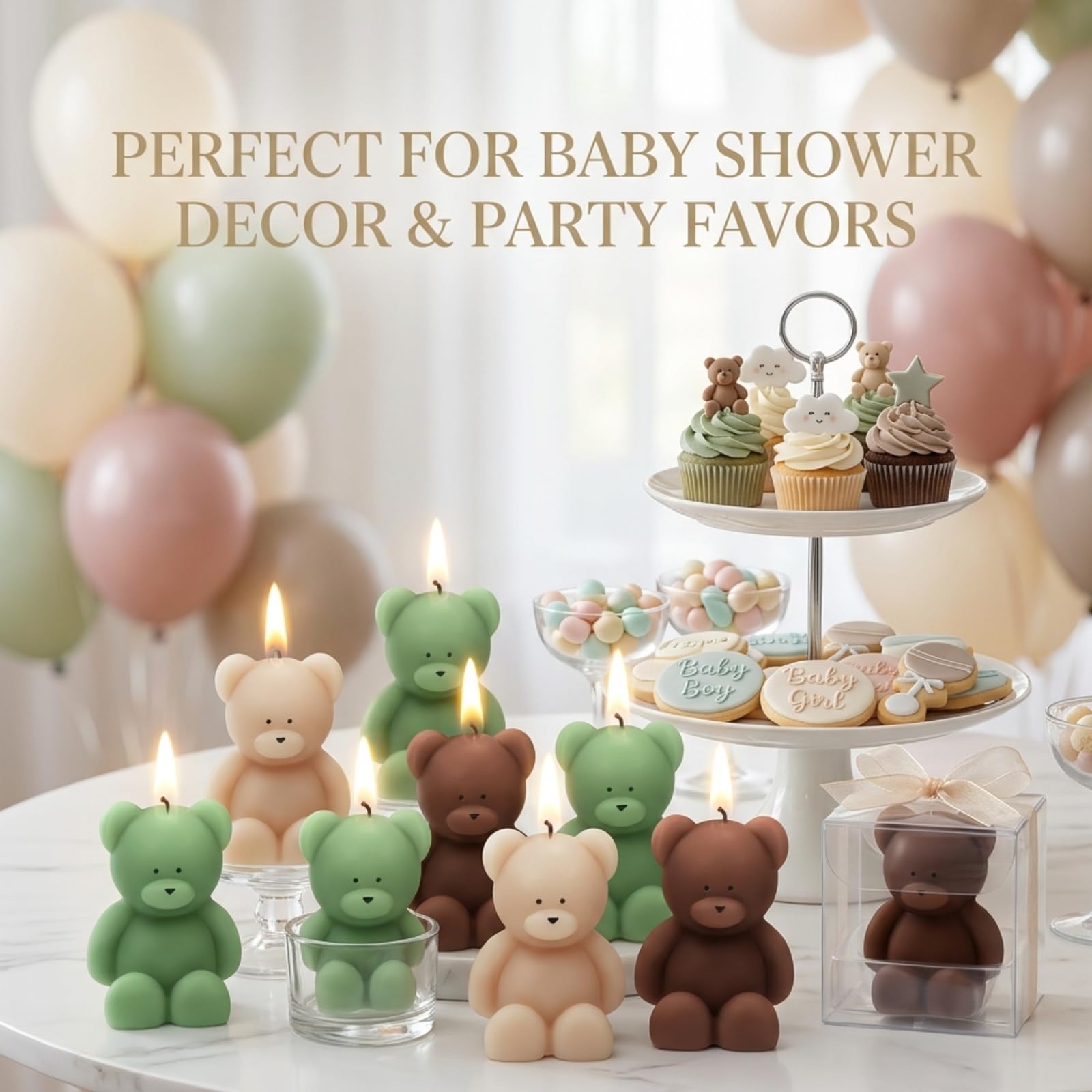 50 velas de oso para baby shower, recuerdos de oso para baby shower, recuerdos de fiesta de oso para invitados, velas de baby shower a granel para regalos, decoraciones de fiesta de oso (marrón