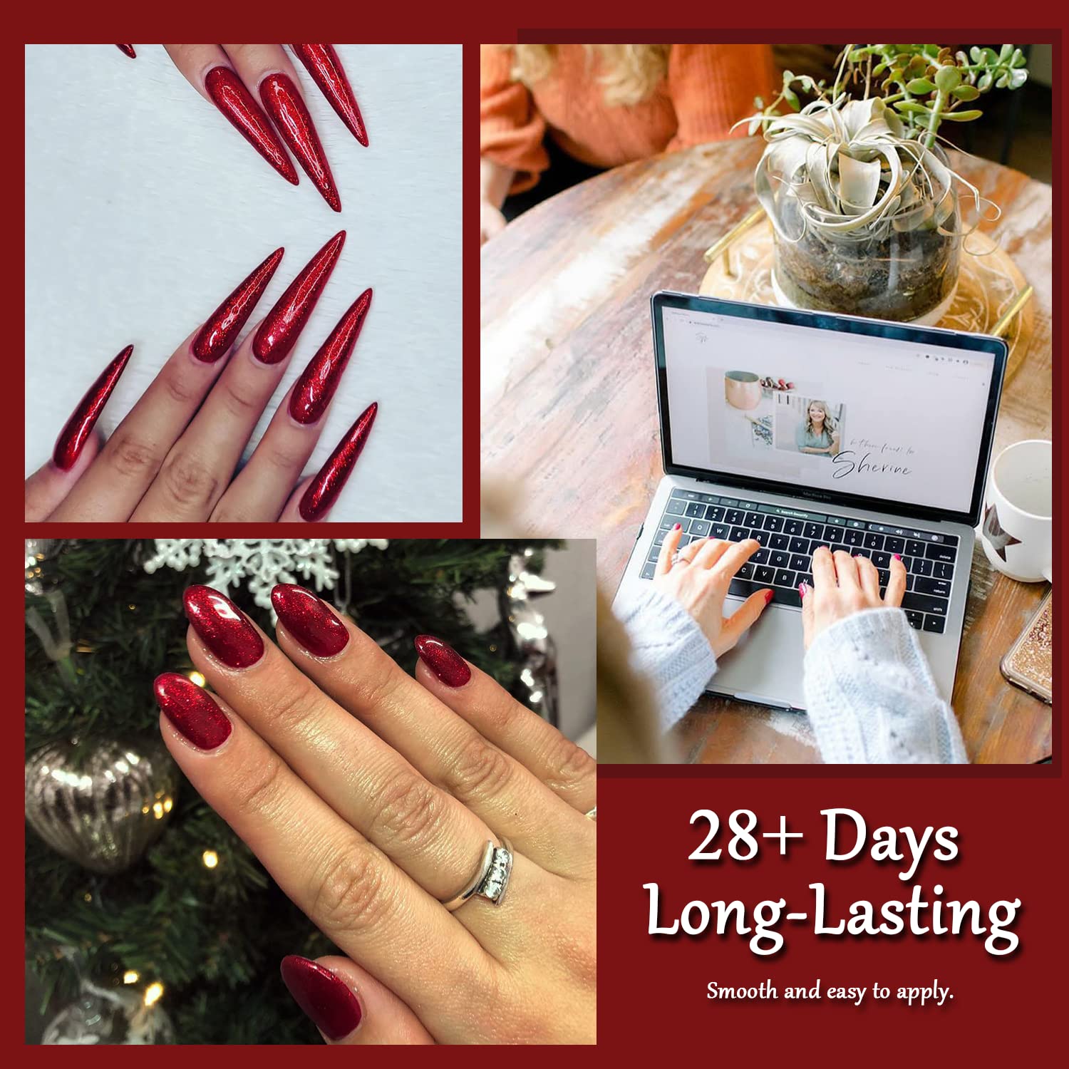 Vnicesli Smalto Semipermanente Unghie Rosso Bordeaux Glitter, Smalti Semipermanenti per Unghie Soak off UV LED Smalti Semipermanenti Gel Unghie Manicure Gel 10ml