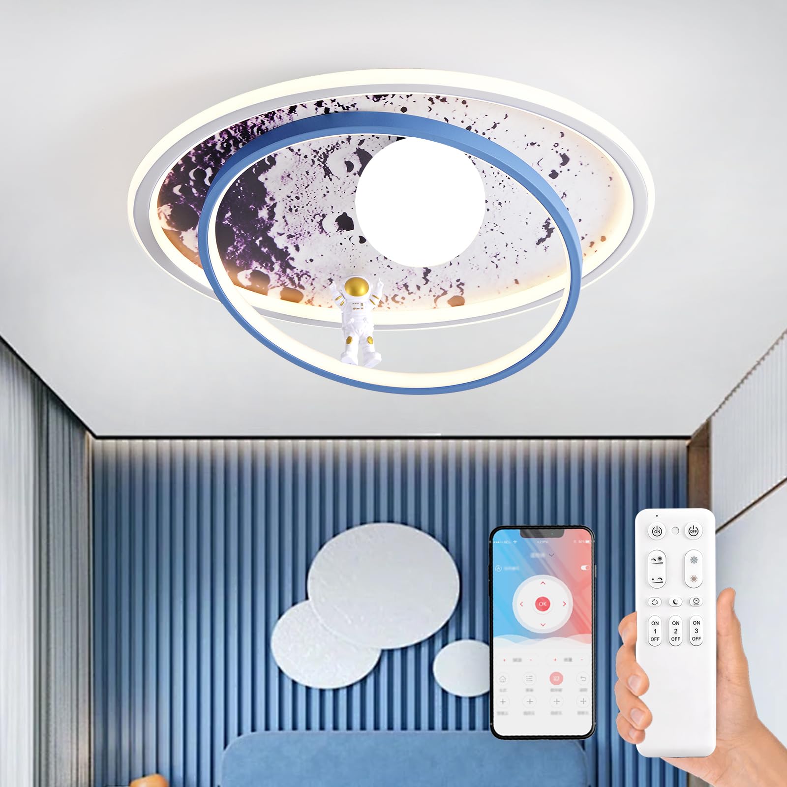 AHXIAOZN Lámpara LED Techo Niños, Regulable Lámpara Techo Astronauta 3D con Control Remoto, para Dormitorio de Niños y Niñas