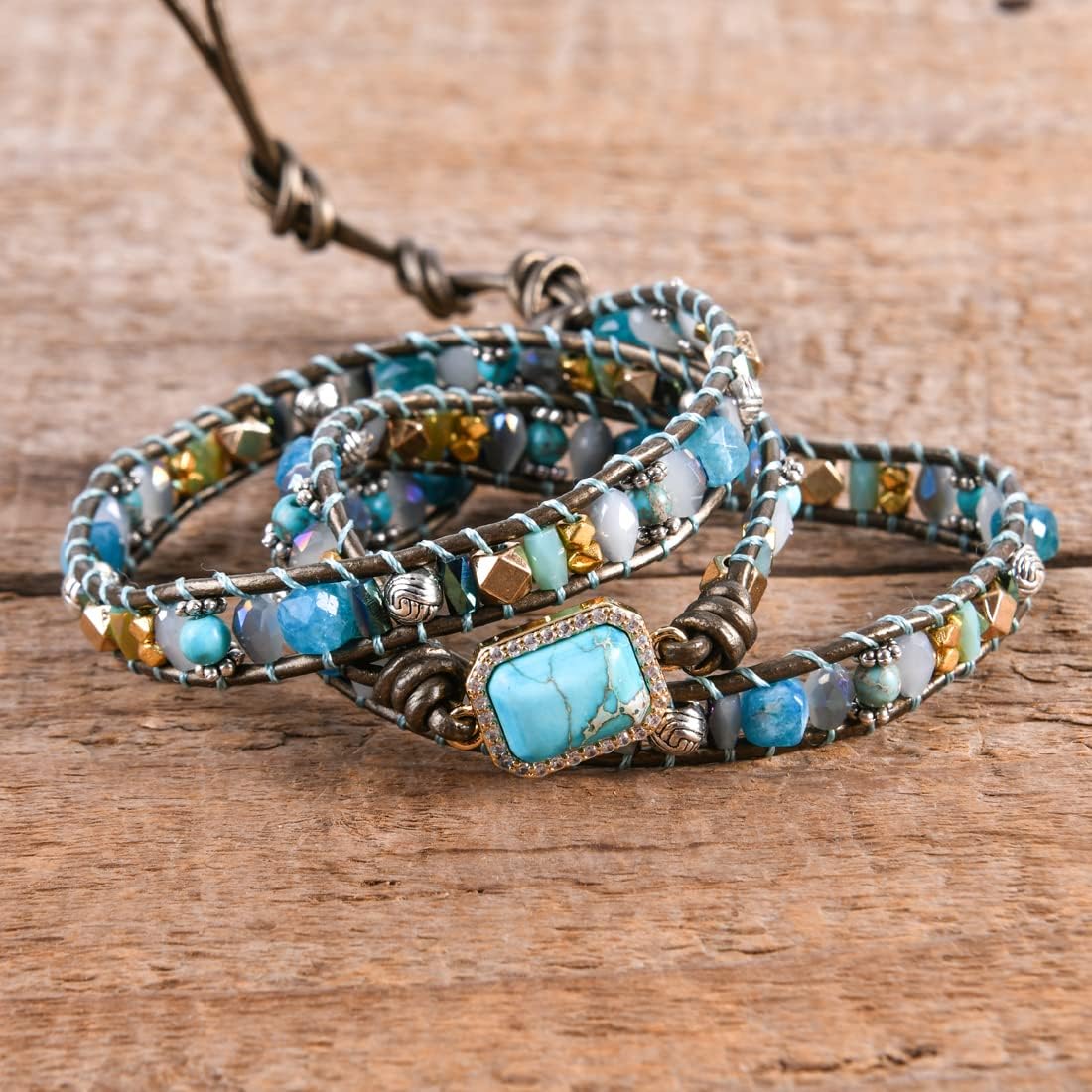 YGLINE Boho Handmade Wrap Leather Tube Crystal Stone Bracelet for Women - Image 3