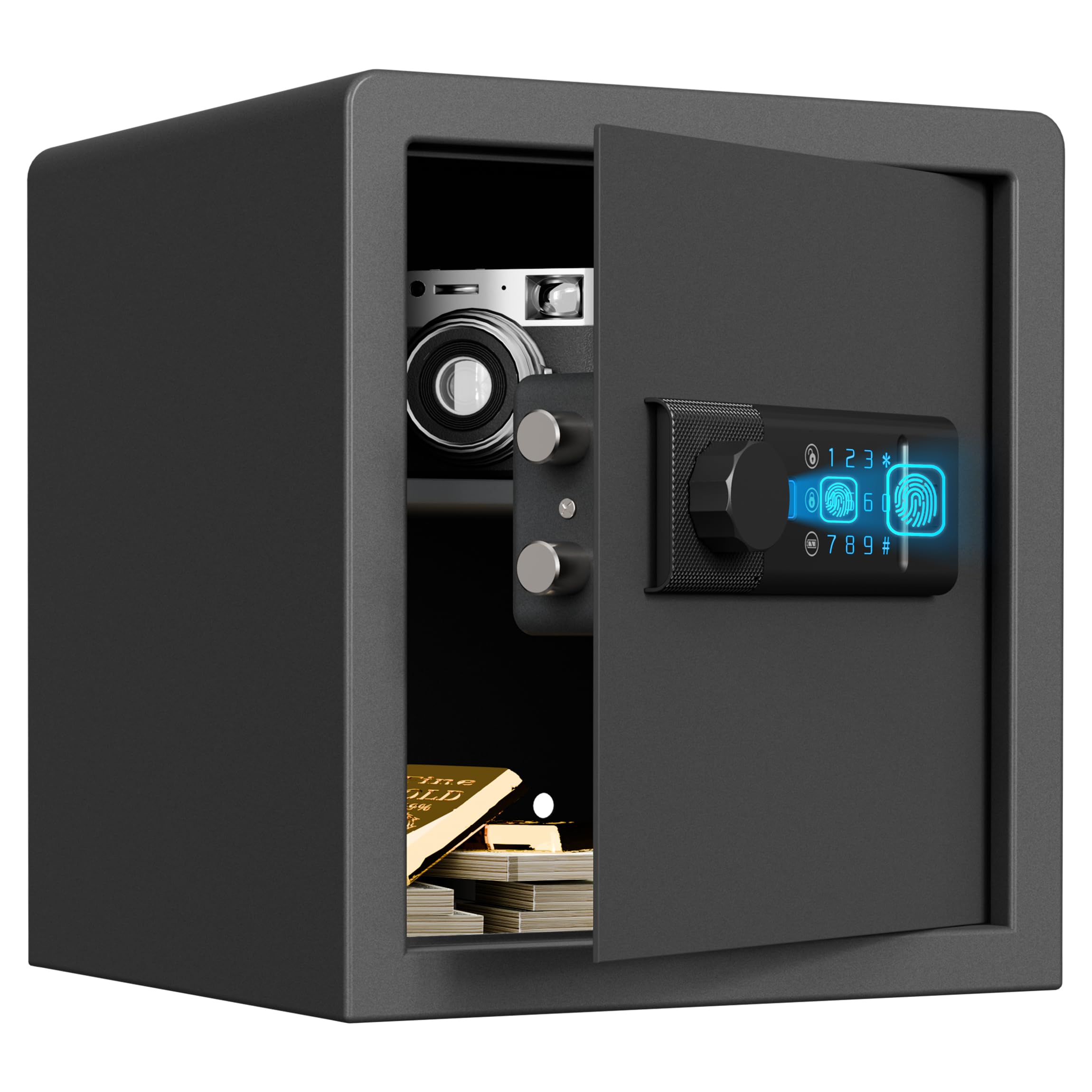 RPNB Coffre-fort biométrique, pavé tactile rétroéclairé, petit coffre-fort pour la maison avec port USB-C d'urgence, voyant lumineux, coffre-fort en alliage d'acier pour l'argent et les bijoux, 34 l