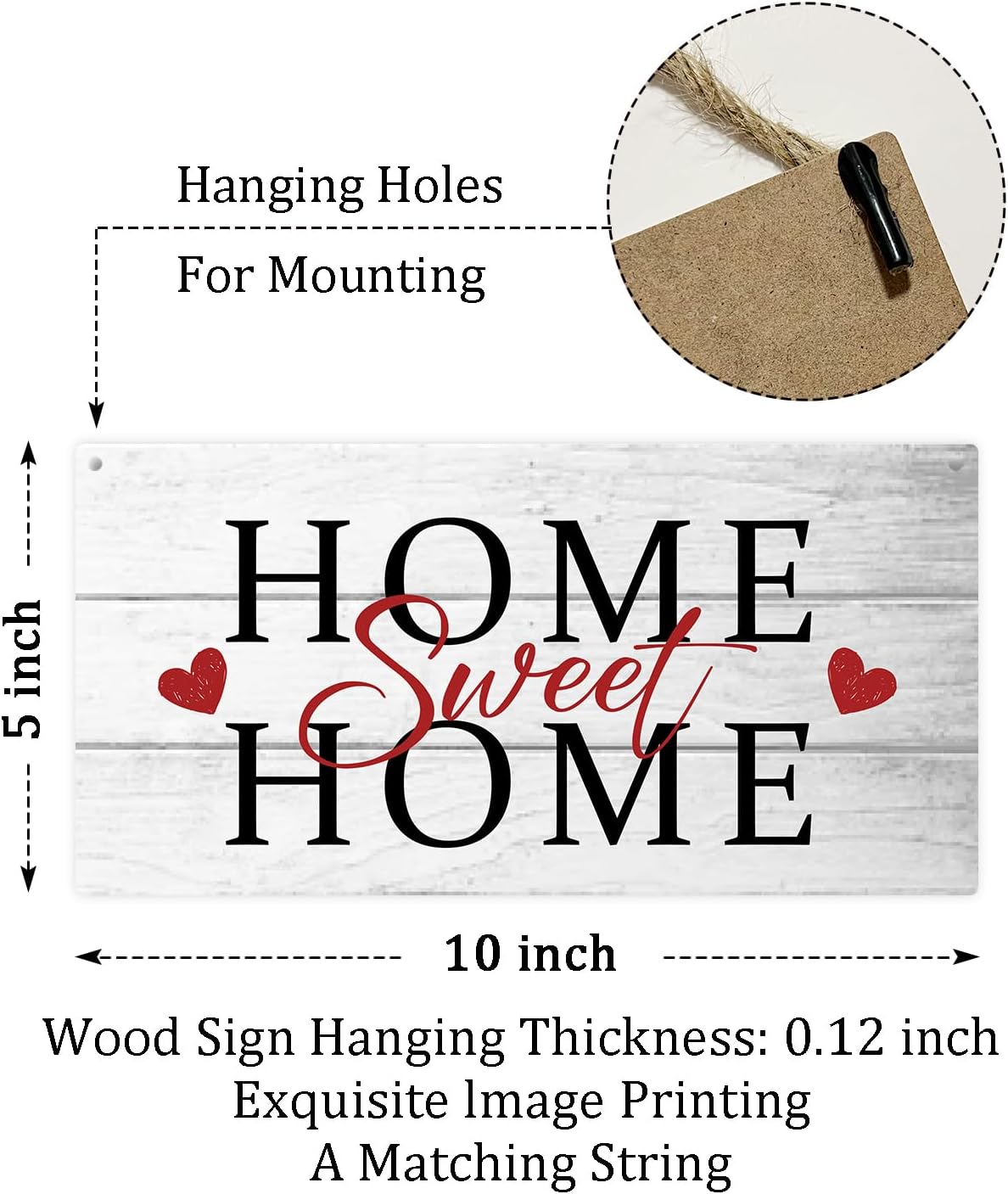 Home Sweet Home Wooden Hanging Sign Plaque, Wall Decor Sign With Inspirational Quotes, Rustic Wood Sign Wall Art for Home Living Dining Room Farmhouse - A09 - Image 2