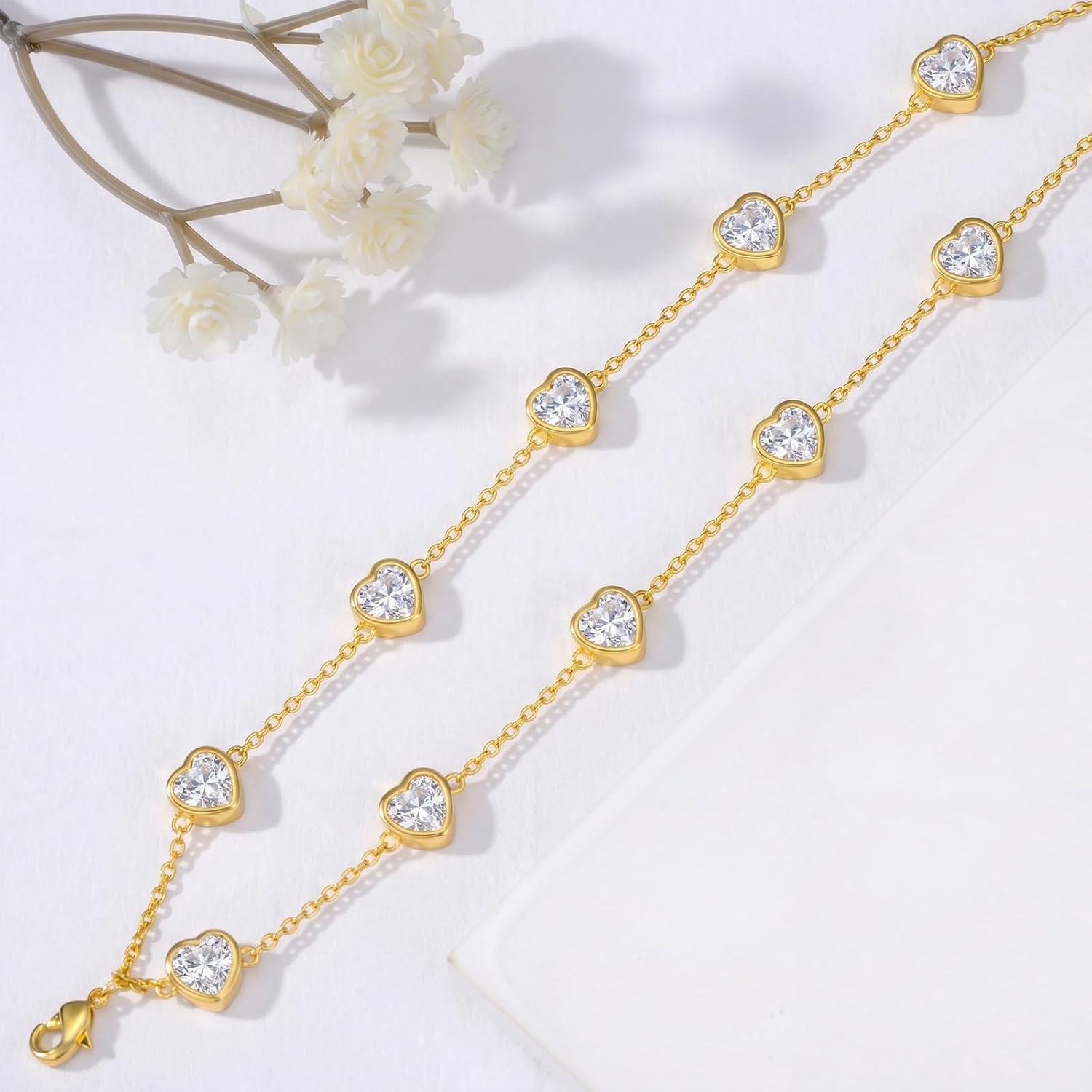 OJK Mothers Day Gifts 14K Gold Birthstone Bracelet for Women 14K Gold Heart Layered Bracelets Anniversary Birthday Jewelry Gifts for Wife Mom Her