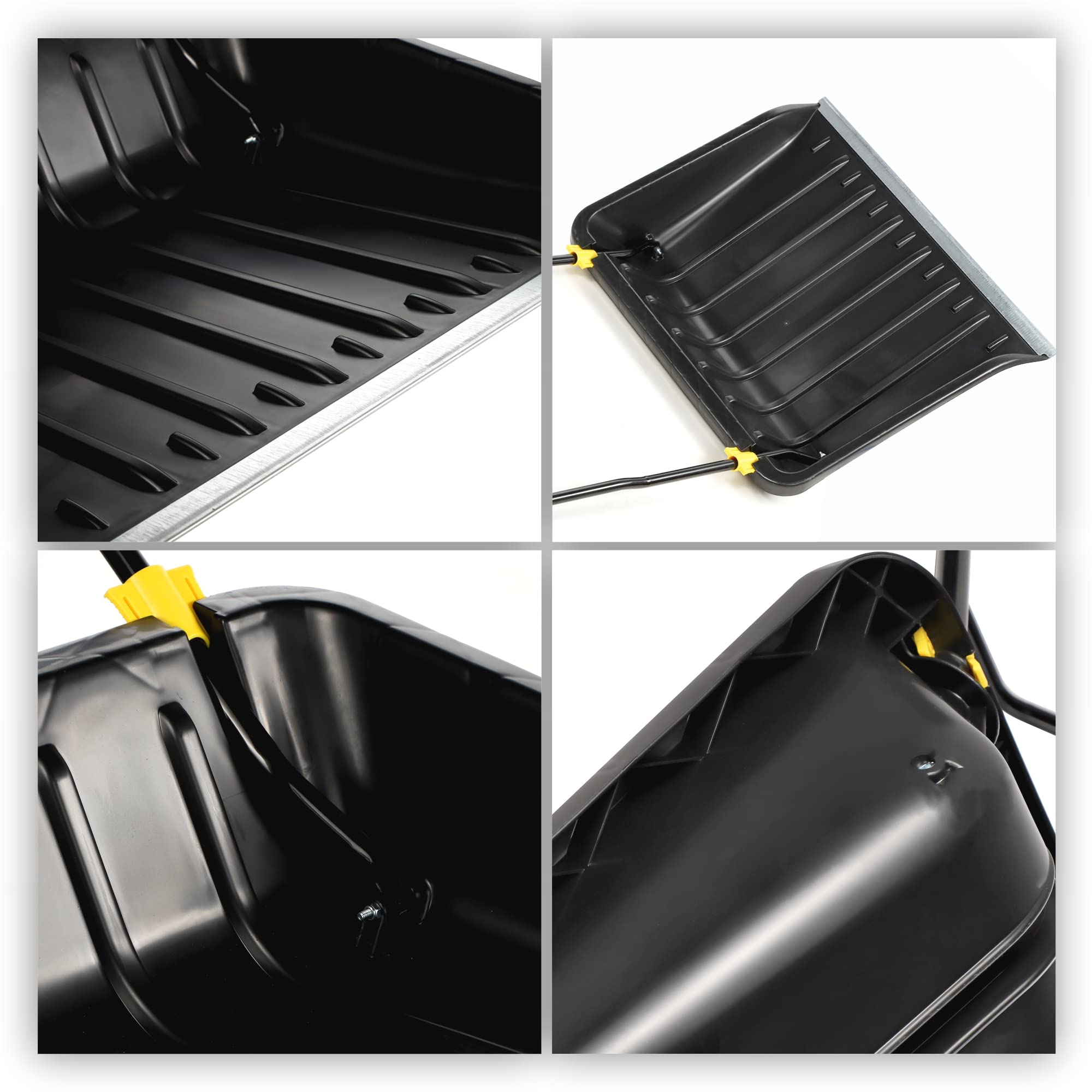 KADAX Pelle à Neige en Plastique dotée d'une Ferrure en Aluminium, Outil de Déneigement Robuste et Efficace avec Manche en Métal, Traîneau à Neige (Noir)