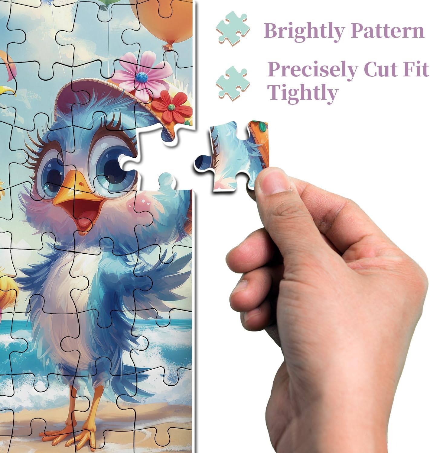 Beach Chicken Puzzles for Adults 1000 Pieces, Thanksgiving Chicken Family Jigsaw Puzzles, Colorful Cute Animal Puzzle as Home Wall Art