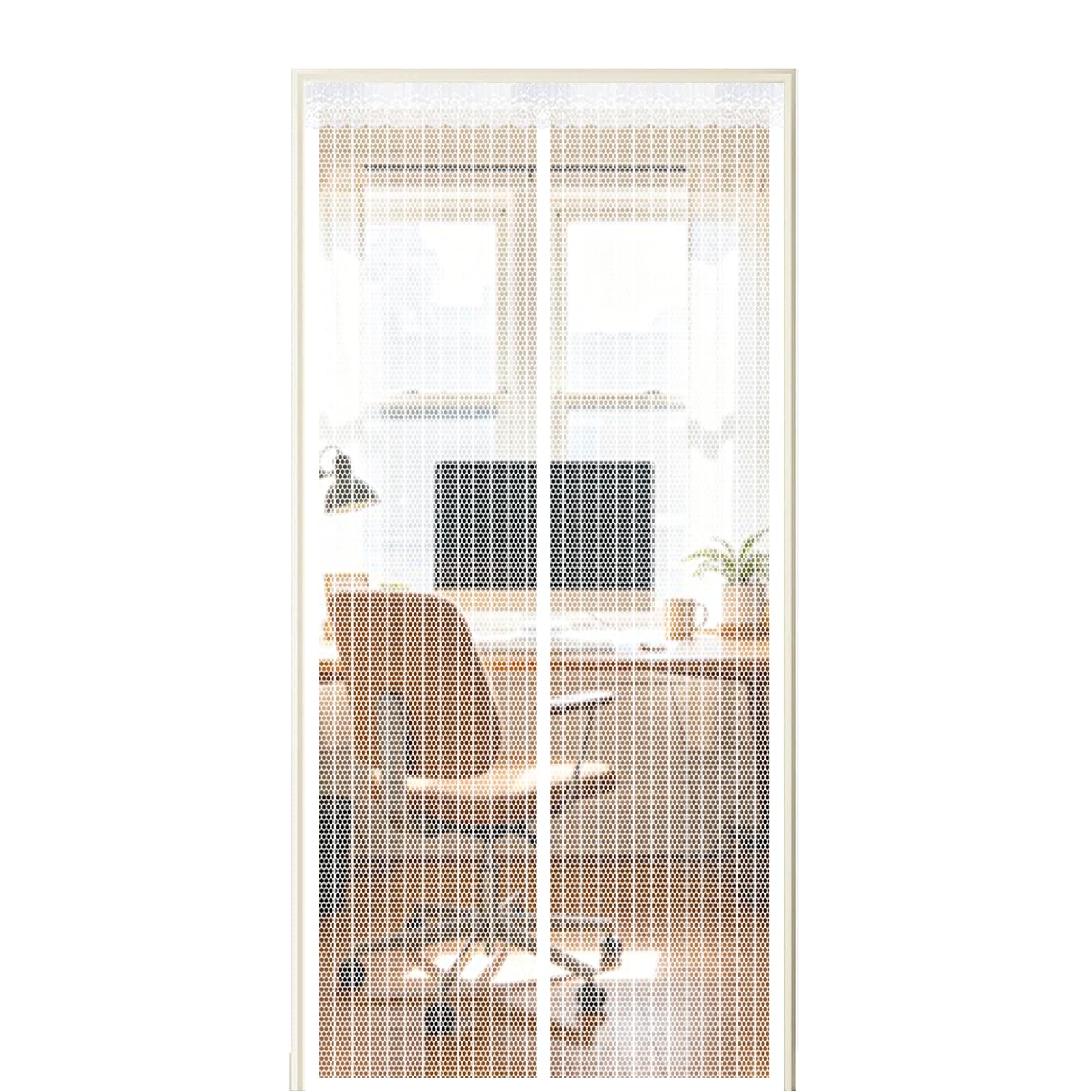 Screen Door 215 x 265 cm Self Sealing Powerful Magnets Patio Door Nets with Magnets with Powerful & Full Frame Magic Tape Suitable for Patio Doors Balcony Bedroom, White