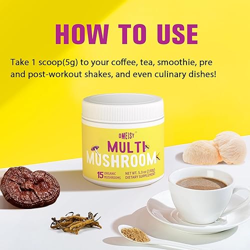 Miniatura 8 de Polvo de hongos  para café de hongos, complejo de hongos 20 en 1 con polvo de melena de león, reishi, cordyceps, cola de pavo y hierbas, suplementos